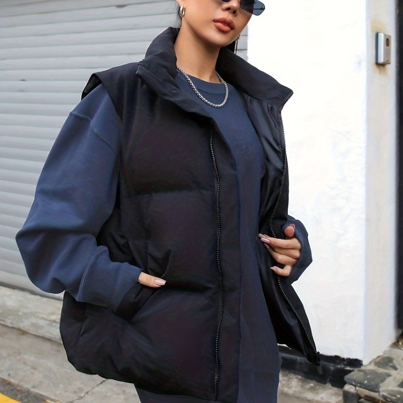 TEMU Women's Fashion Winter Warm Stand Collar Vest And Coat