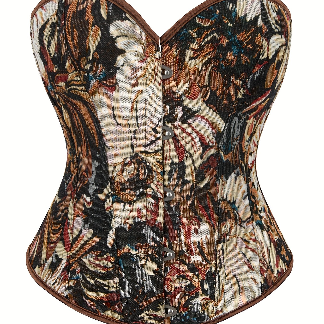 TEMU CORSET Top da Donna Gilet Stile Pittura a Olio di Modellante con Lacci sulla Schiena Corsetto Top Aderente con Bottoni