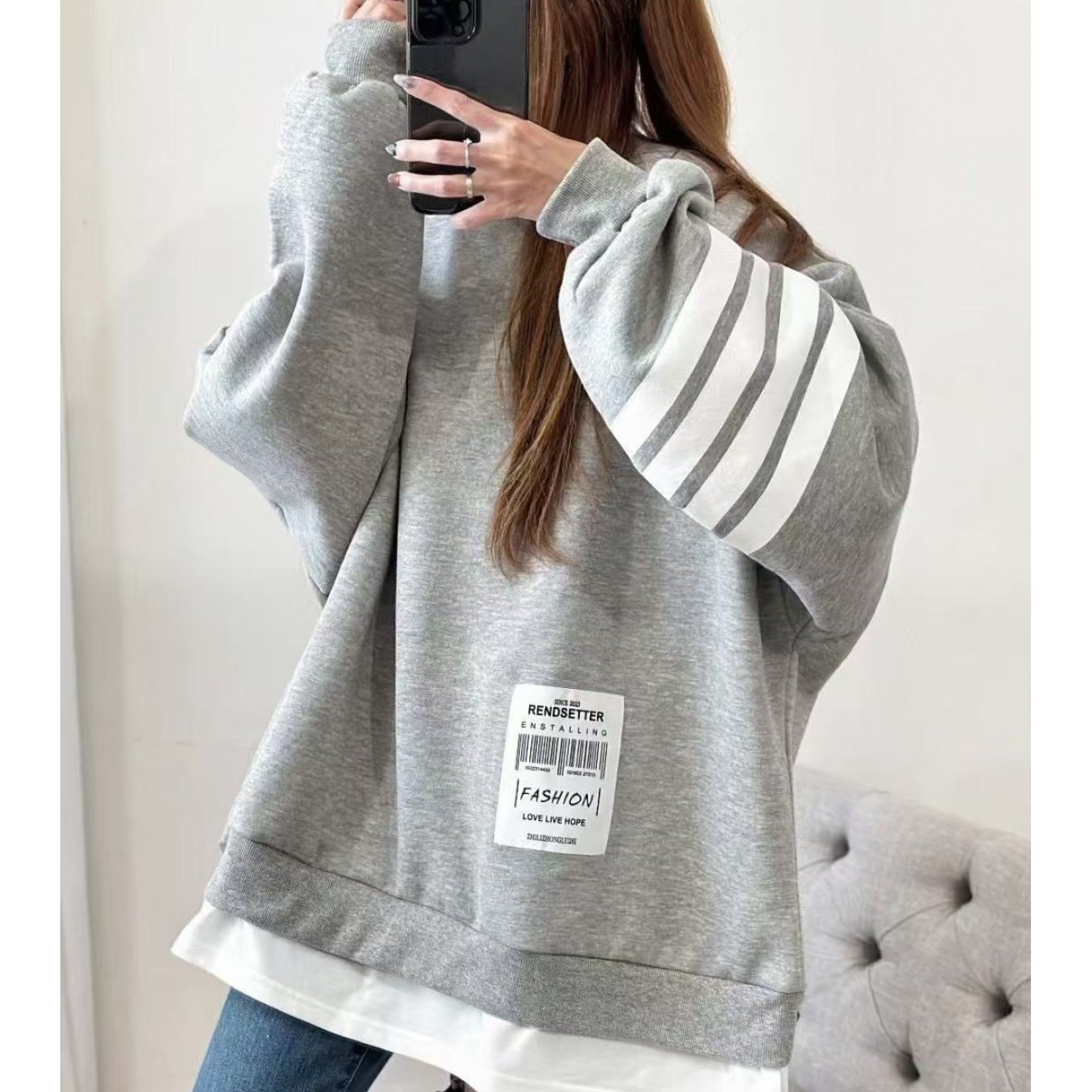TEMU 【商品名】日本と韓国のスタイルをインした、女性用オーバーサイズのツーピースパーカー - ゆったりとしたカジュアス、ロゴパッチ付きで体型を際立たせ、普段のお出かけ、友達とのディナー、または週末の散歩に最適