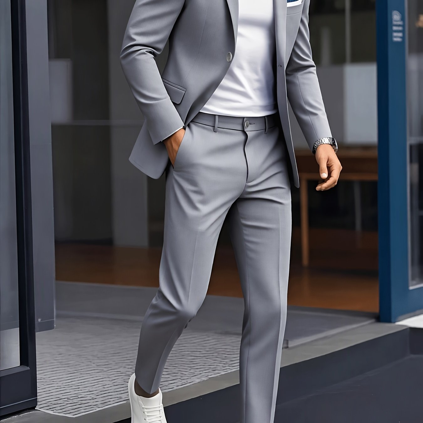 TEMU Men's 2pcs Suit Set, Including Jacket And Trousers, A Stylish Formal Attire Suitable For Events, Parties, And Weddings. Includes A Pocket Square
