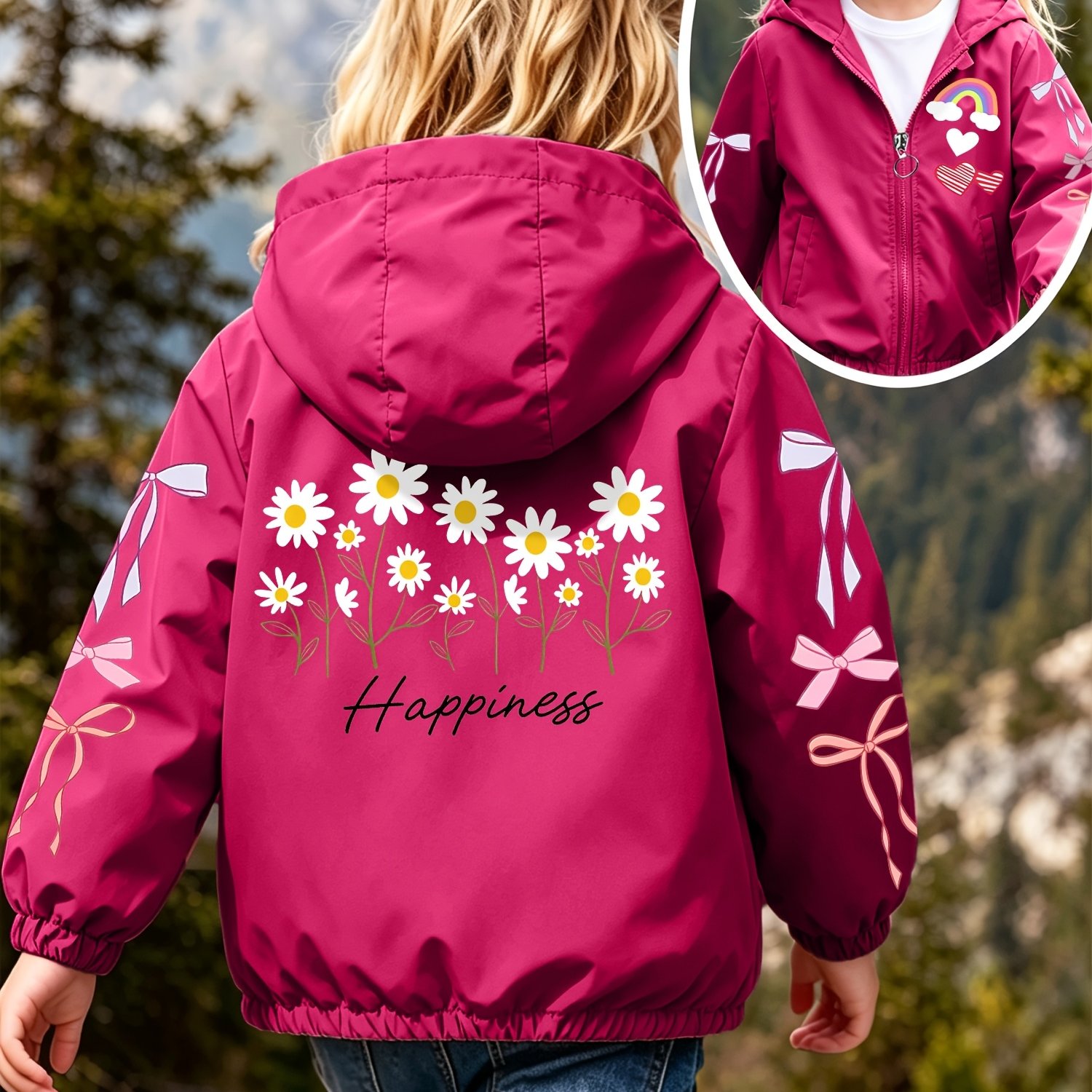Girls' Hooded Windbreaker Jacket for Outdoor Running Training