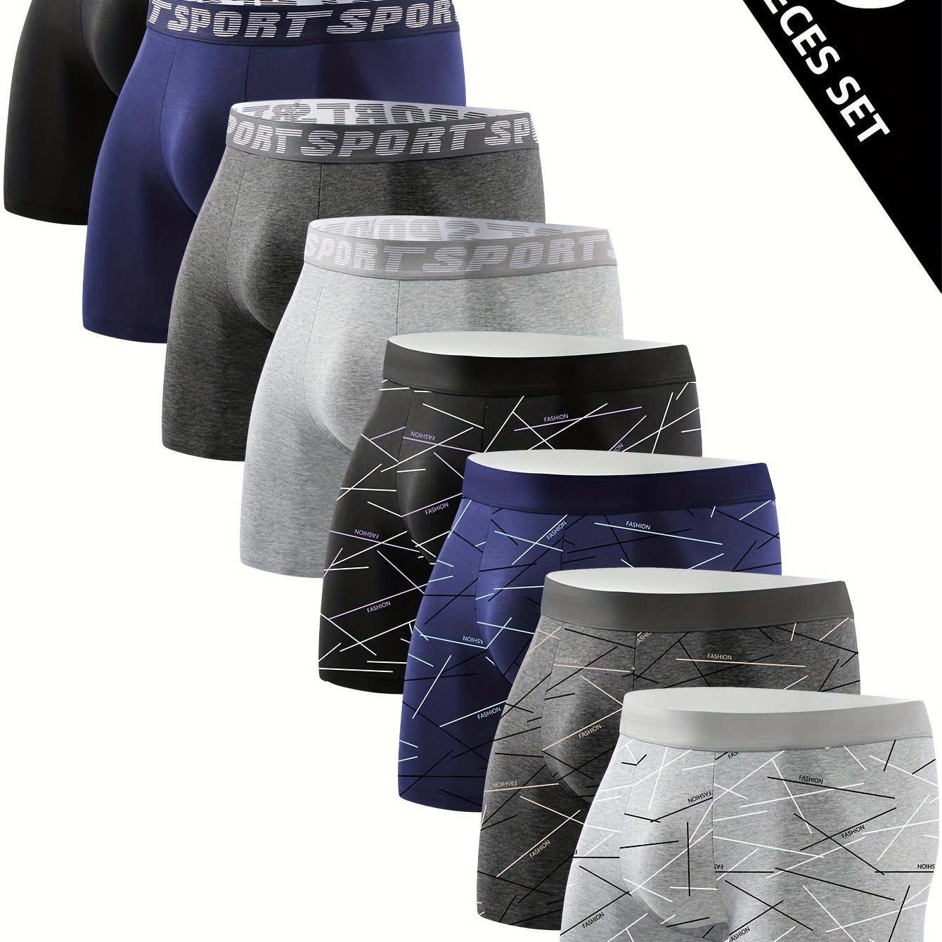 TEMU 8-pack Men's Popular Long Comfortable Breathable Boxer Briefs, Anti-chafing Loose Fit Sweat-absorbing Long Underwear