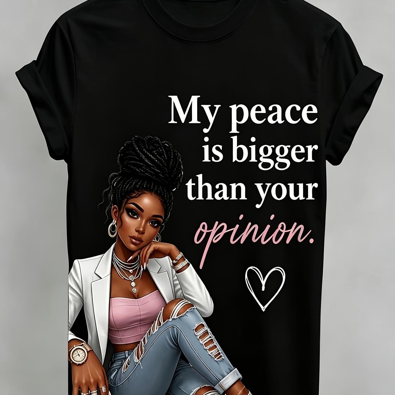 TEMU Women's Short-sleeve T-shirt, Printed Tee, Festival Gift, Comfortable Fabric, Spring And Summer Top, Machine Washable, Round Neck Short Sleeve
