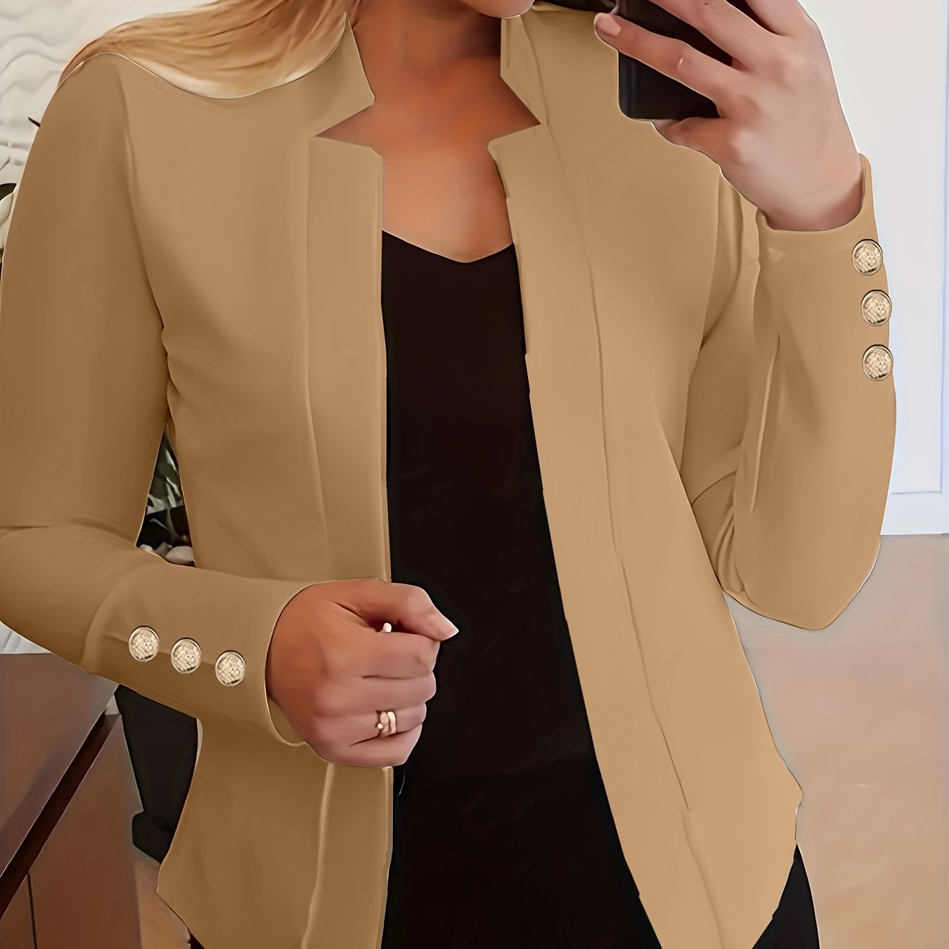 TEMU Blazer Al Frente Unicolor, Casual De Manga Larga Con Botones Para El Trabajo Y , Ropa De Mujer