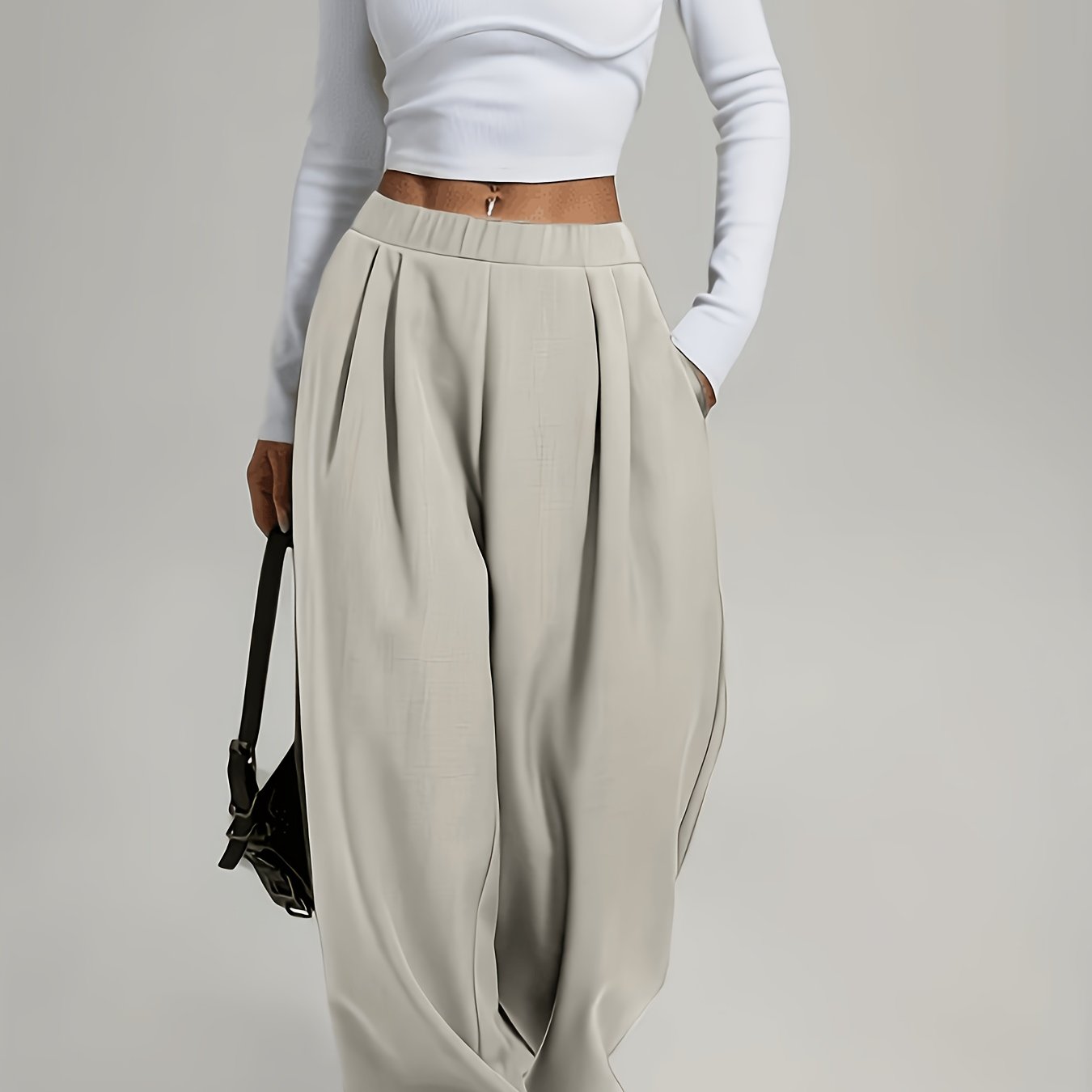 TEMU Plus Size - Plus Size - Women's Plus Size Loose Fit Wide Leg Suit Pants