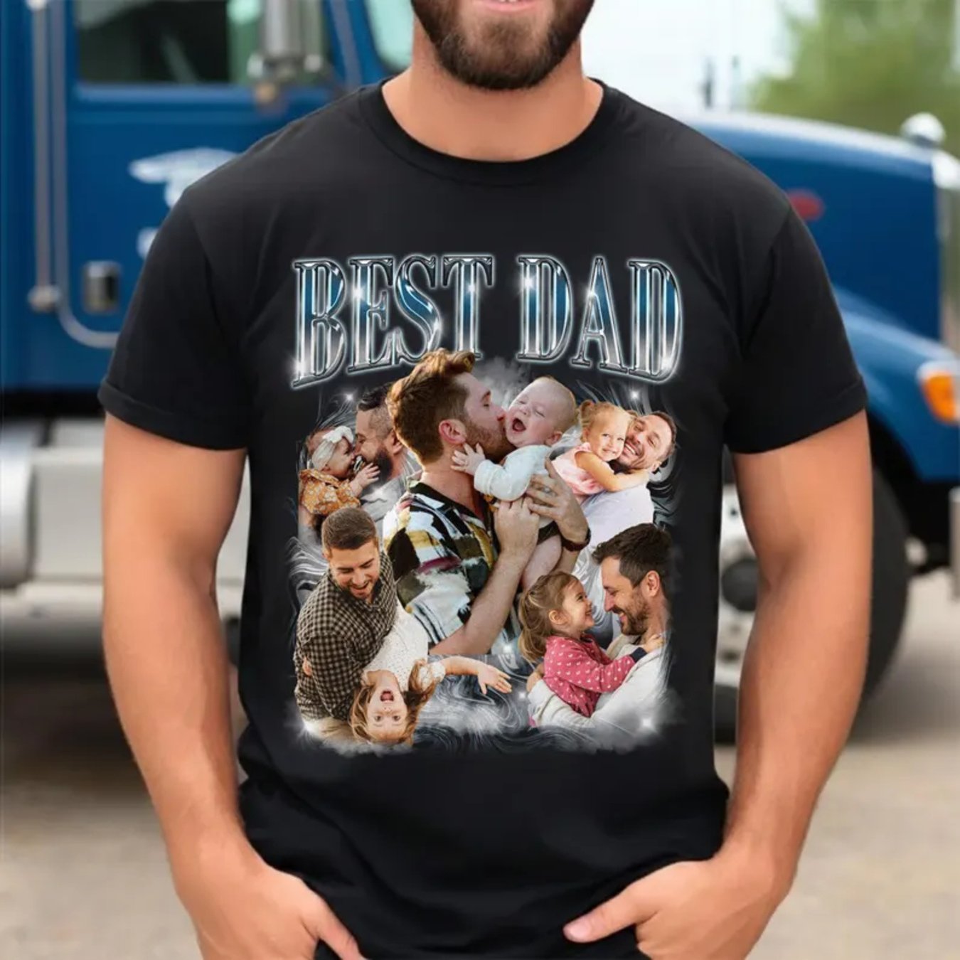 TEMU 1 Custom For Dad T-shirt, Personalized Bootleg Rap Tee Featuring A Face Photo, Tailored Father's Day Present, Best For Dad Ever Shirt, Gift For