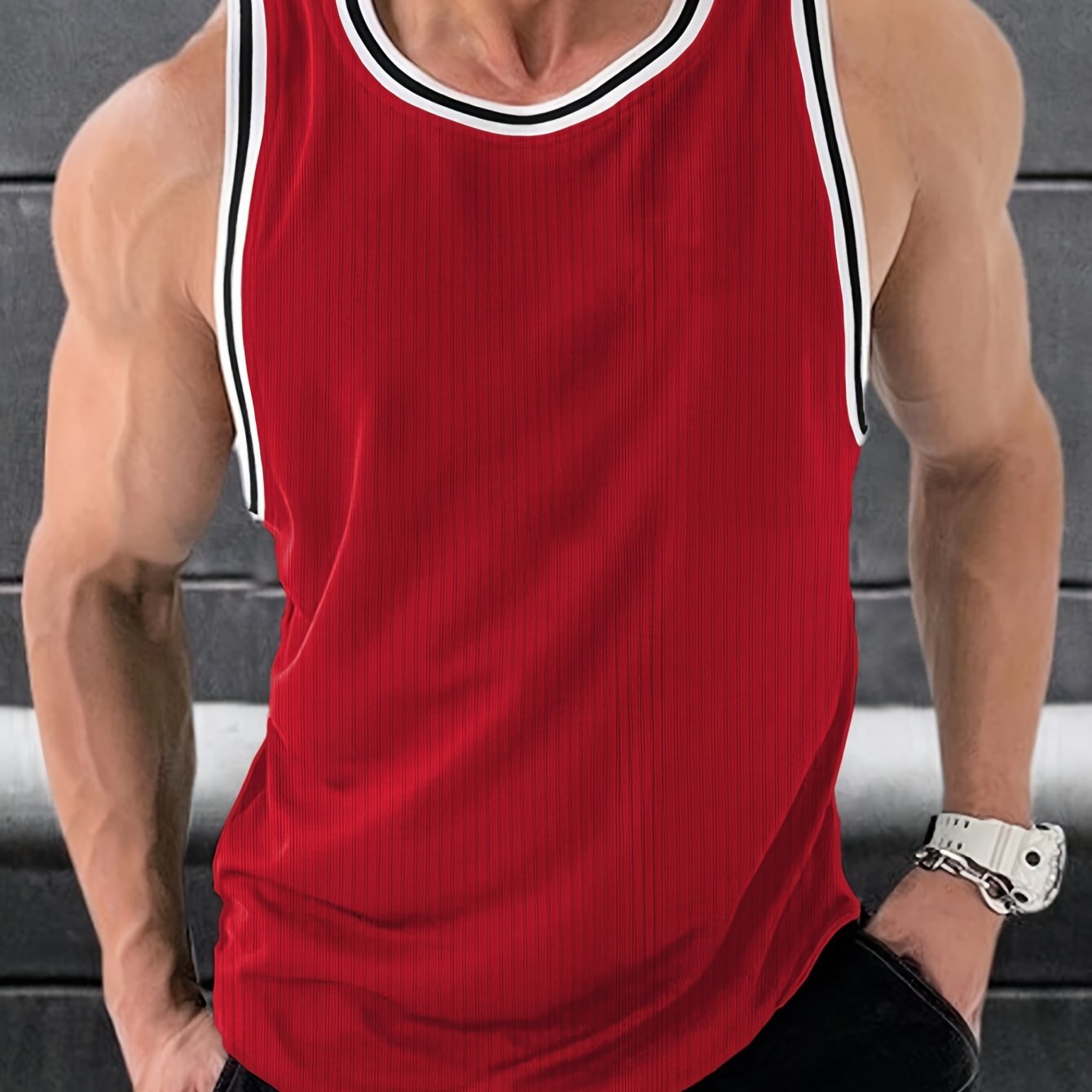TEMU Camiseta sin de rayas para hombre, para baloncesto, entrenamiento, senderismo al , running, fitness, de secado rápido y transpirable.