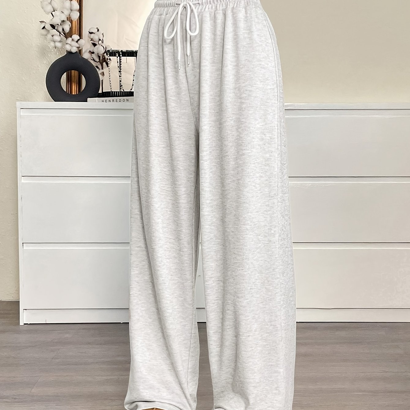 Women's Wide- Trousers With Drawstring Waist - Solid Color Loose Fit Pants Suitable For - Wear, Machine Washable Wide Pants For, Casual & Everyday Outfits, Non- Wide Trousers