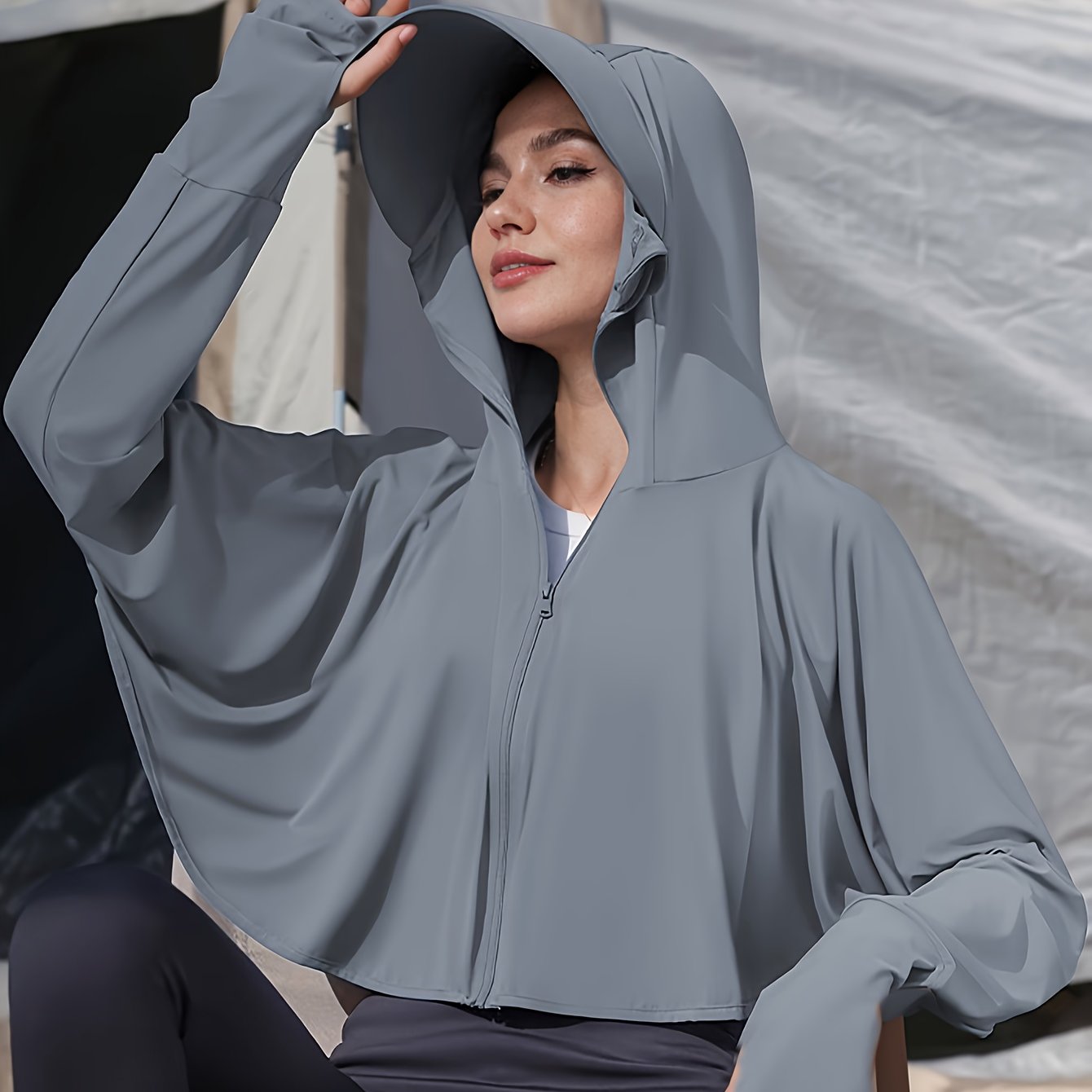 TEMU Women's Elegant Y Jacket, Spring/summer Outdoor Cycling,, Mountaineering, Casual Vacation Wide-brim Solid Color Loose Open-front Shawl Coat