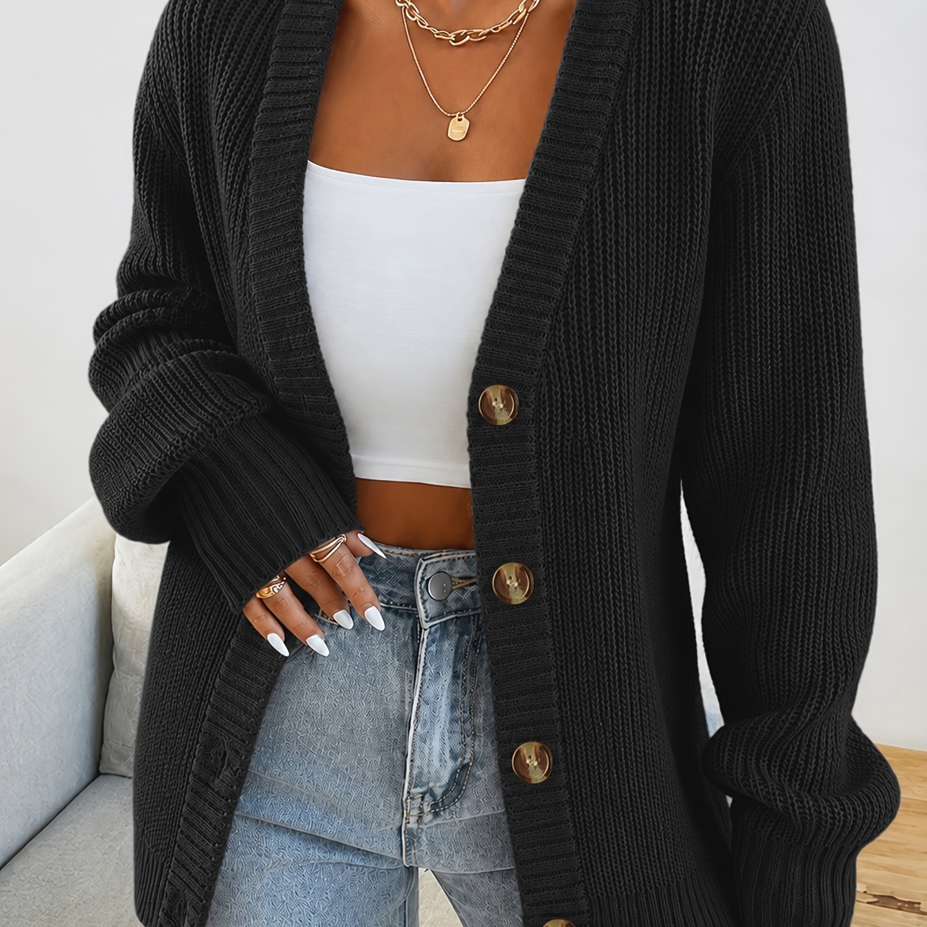 TEMU New Arrival, Fashion Women's Clothing, Spring Autumn Early Winter, Button- Sweater Jacket