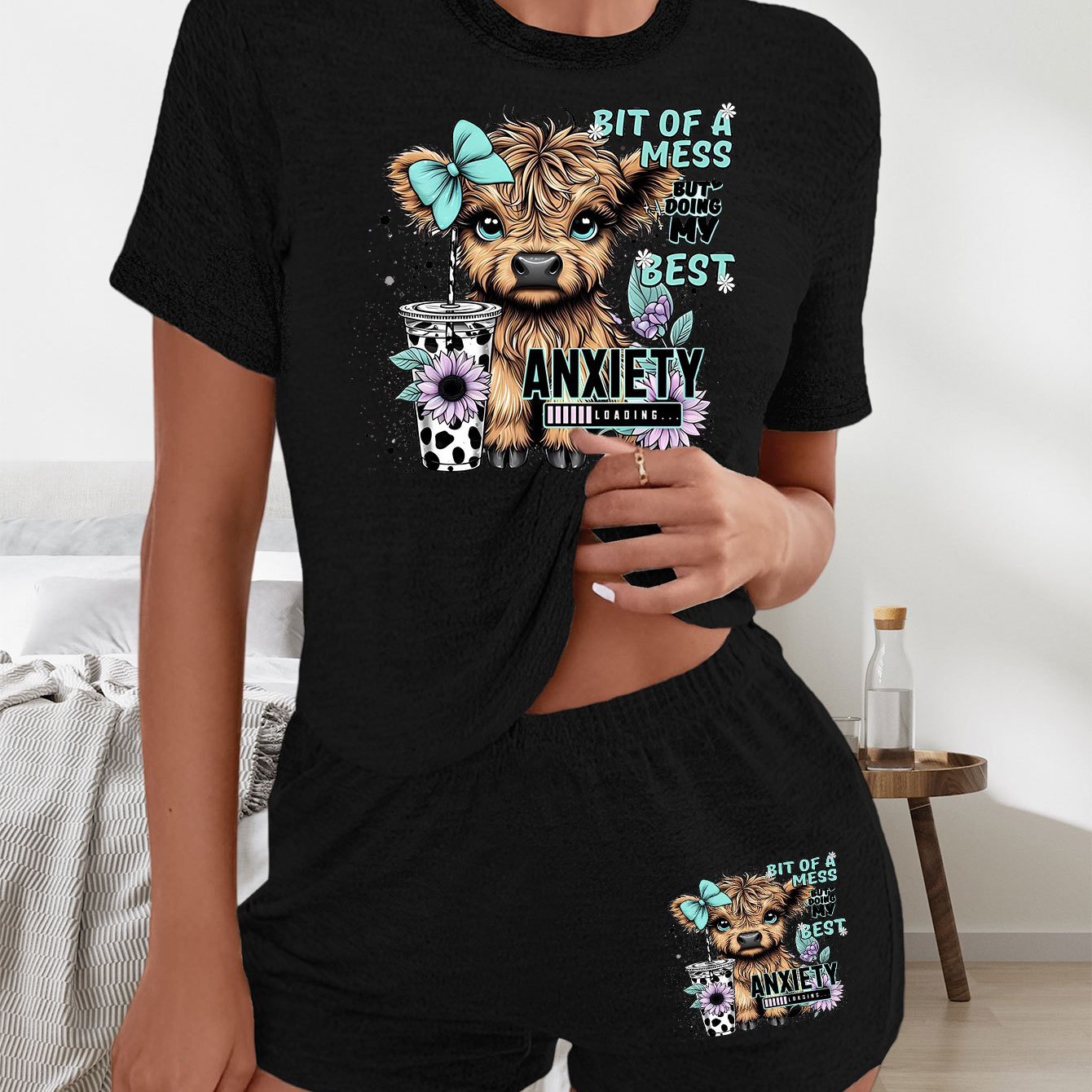 TEMU Graphic Print 2 Piece Set, Short Sleeve T-shirt & Shorts, Women's Clothing