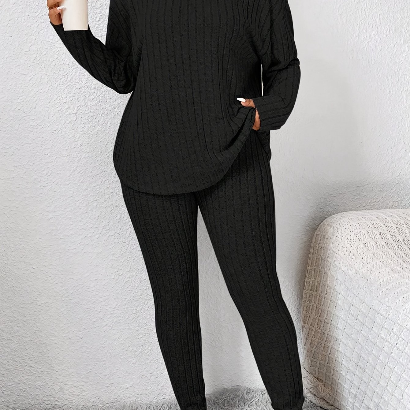 Image of Autumn And Winter Large Size Slimming Long Sleeve Trousers Pajama Set