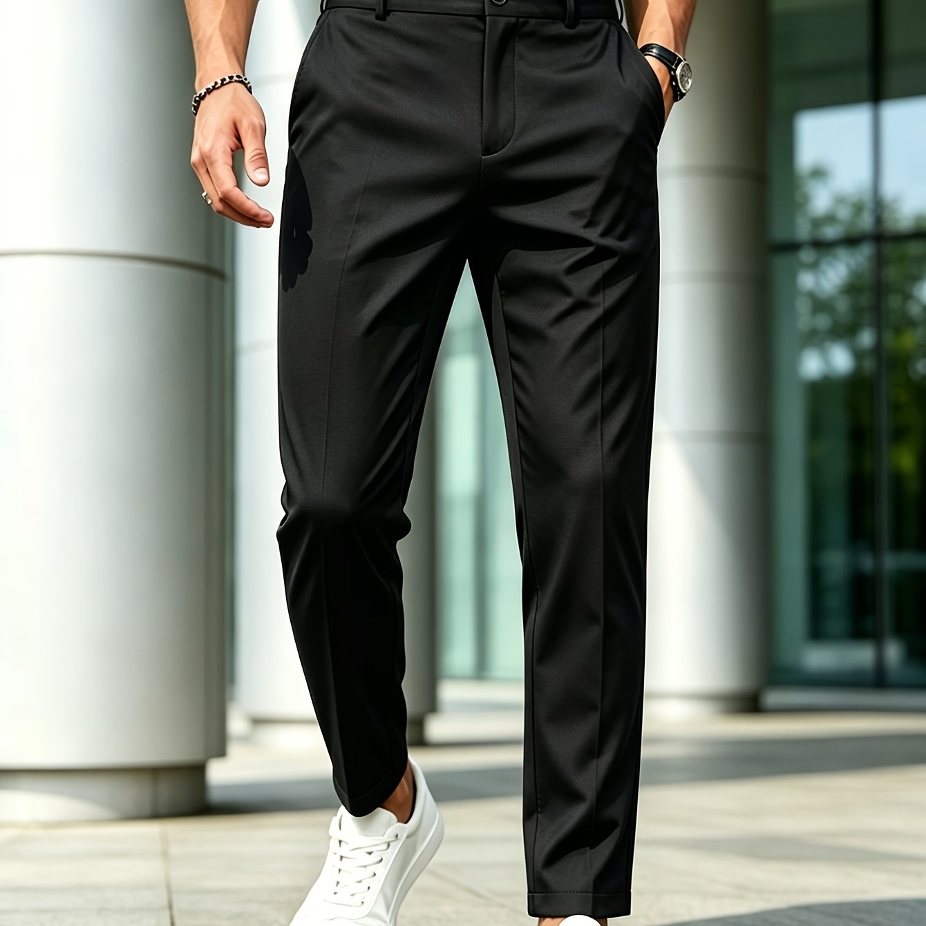 TEMU Men's Formal Light Business Non-iron Solid Color Trousers For Outdoor Commuting Daily Versatile Straight Casual Pants, Chinos