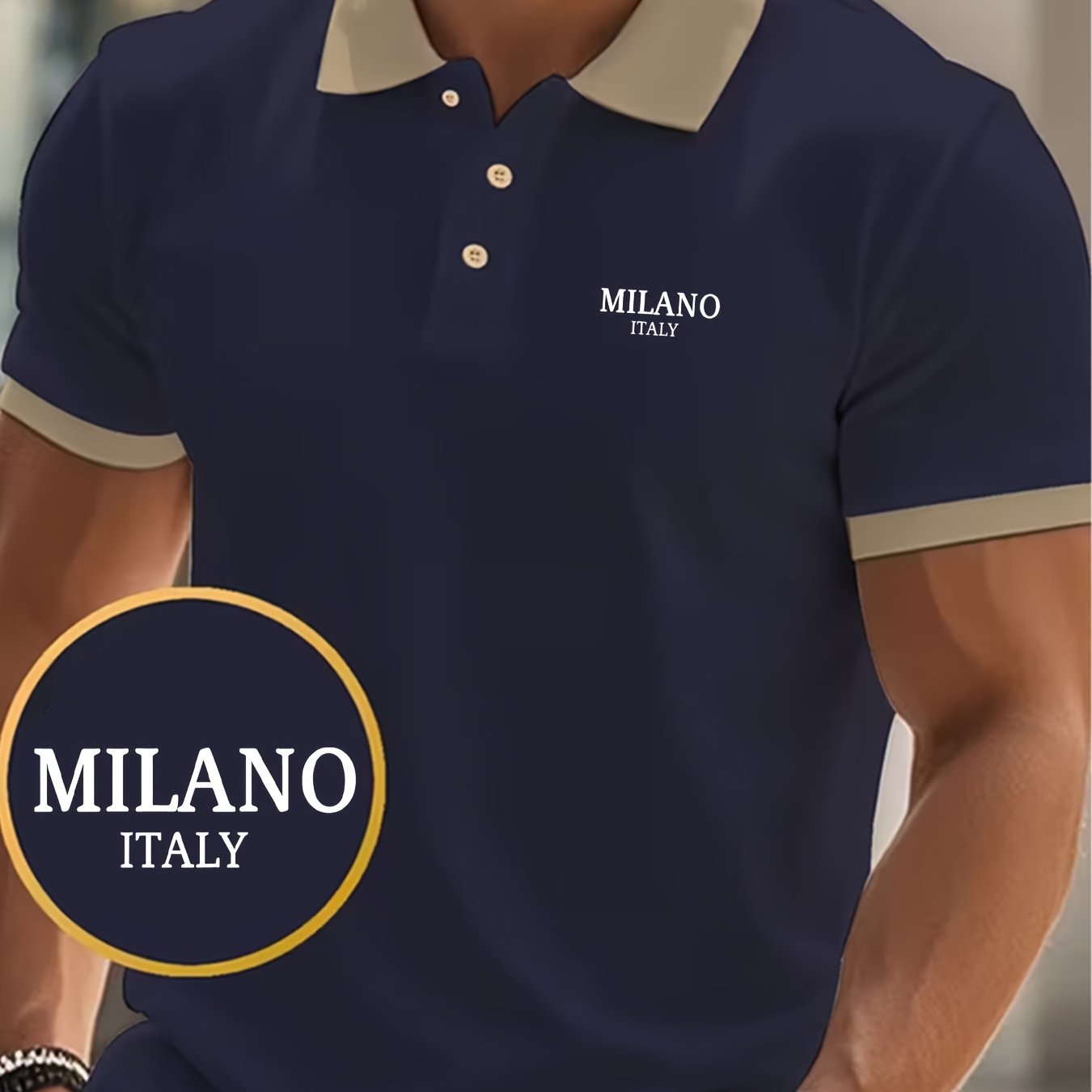 TEMU Italian Element Pattern Print, Men's Moisture-wicking Shirt, Golf Short Sleeve , 210gsm Knit Fabric, Business Casual Dual-use Style, Comfortable