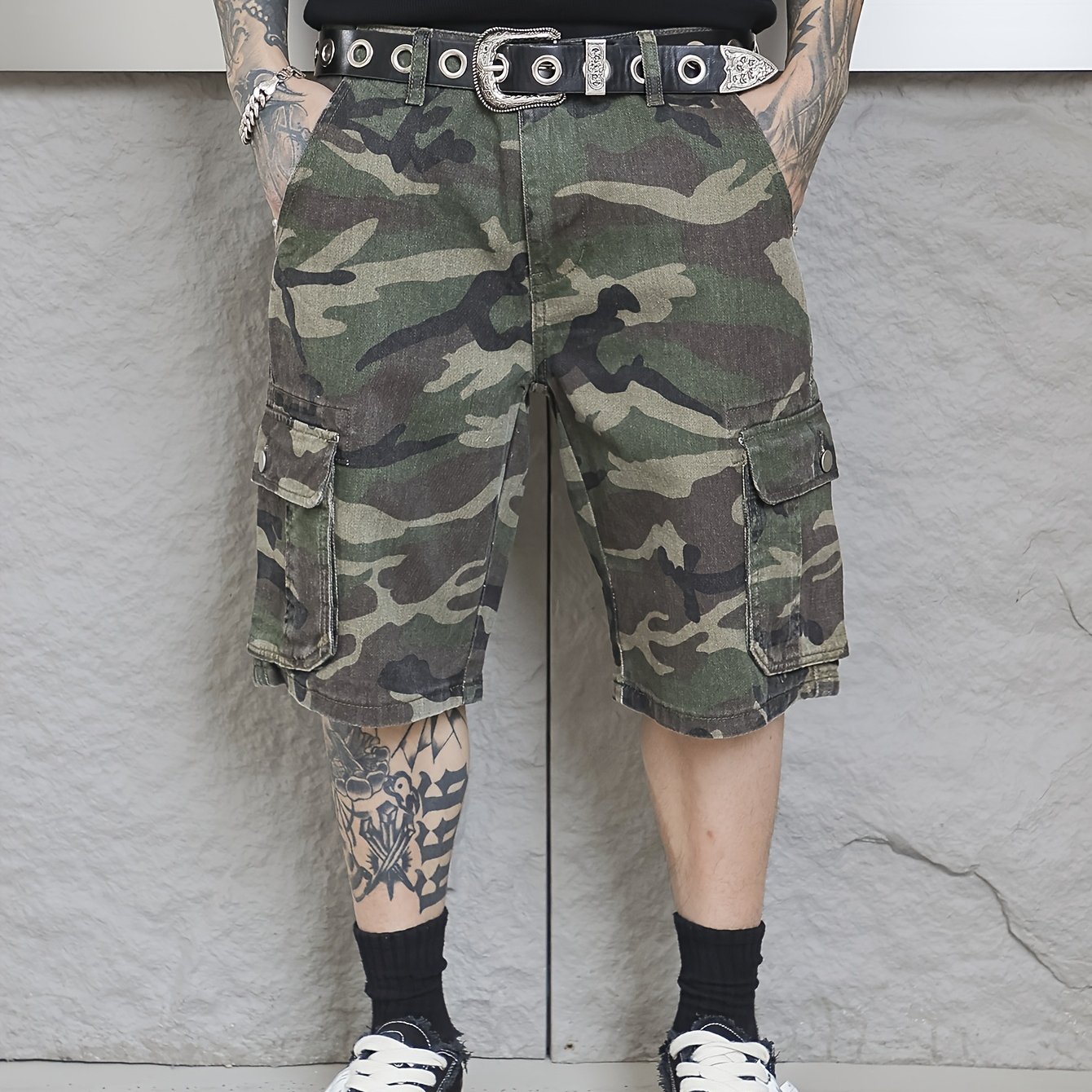 Men's Camo Cargo Denim Shorts