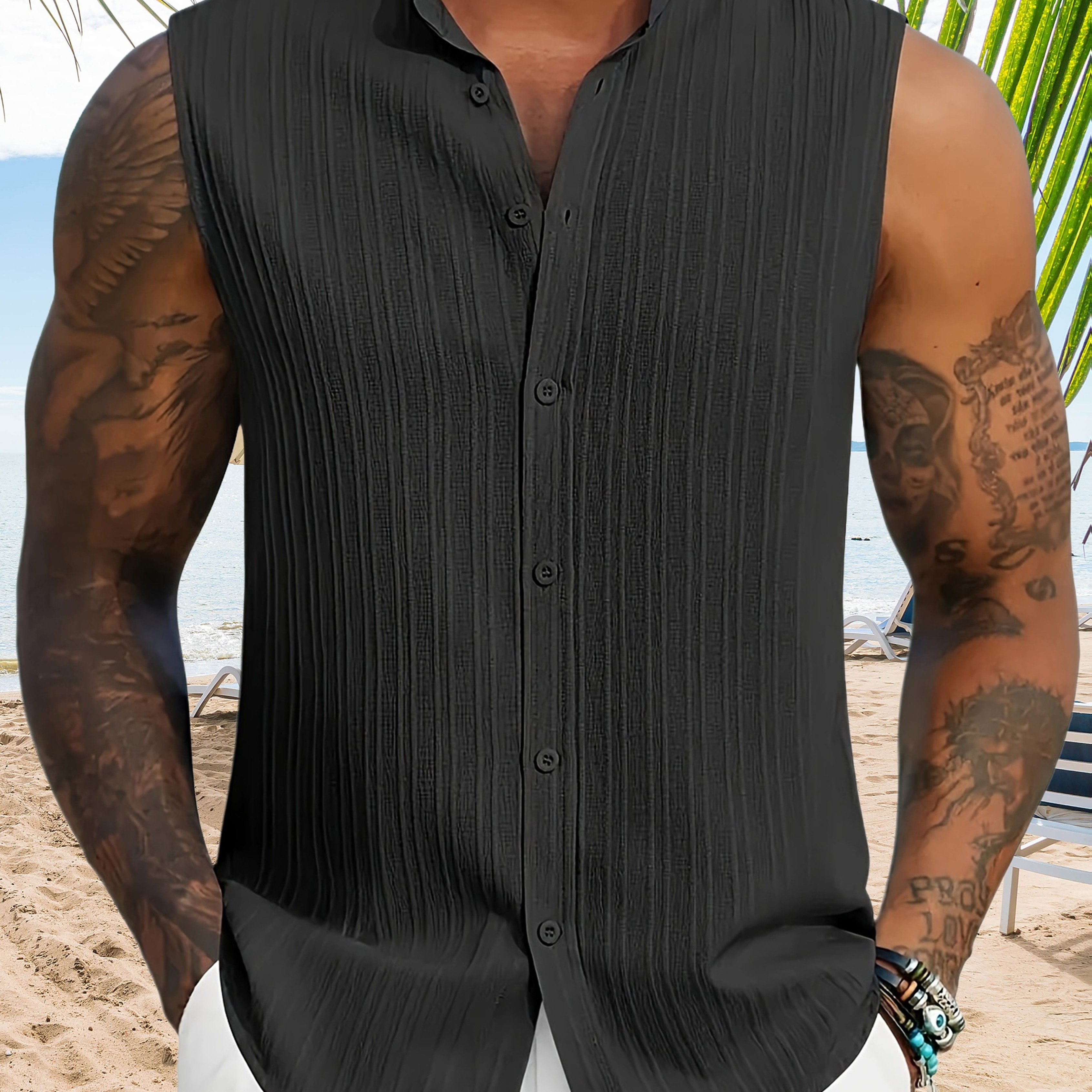 TEMU Chemise manches à rayures jacquard pour homme 2026 / Décontractée de couleur unie