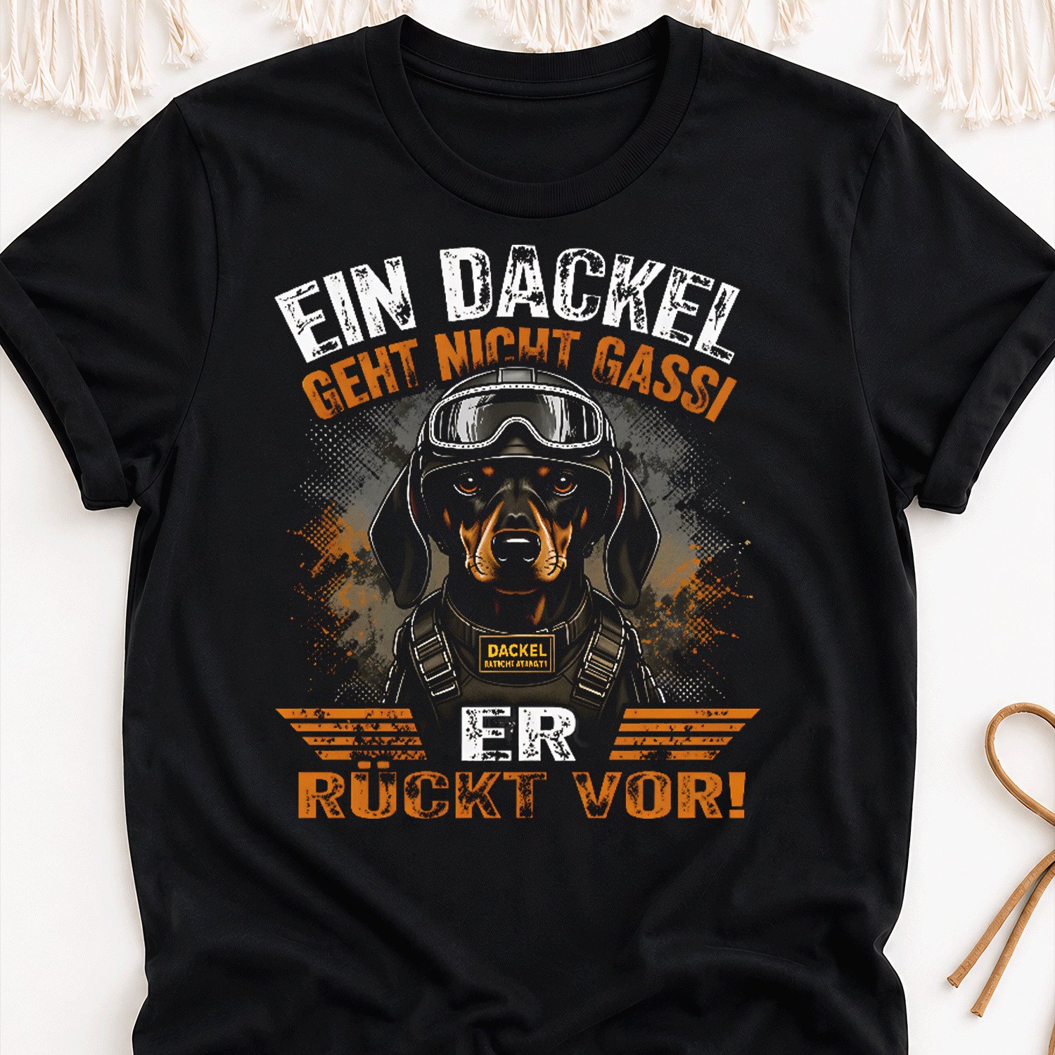 Image of Funny Dachshund With German Text Ein Dackel Geht Nicht Er Ruckt Vor Ein Dachshund(1) Overseas Printing Y2k Oversized Unisex T-shirt For Men Women Retro 2000s Streetwear Baggy Graphic Tee