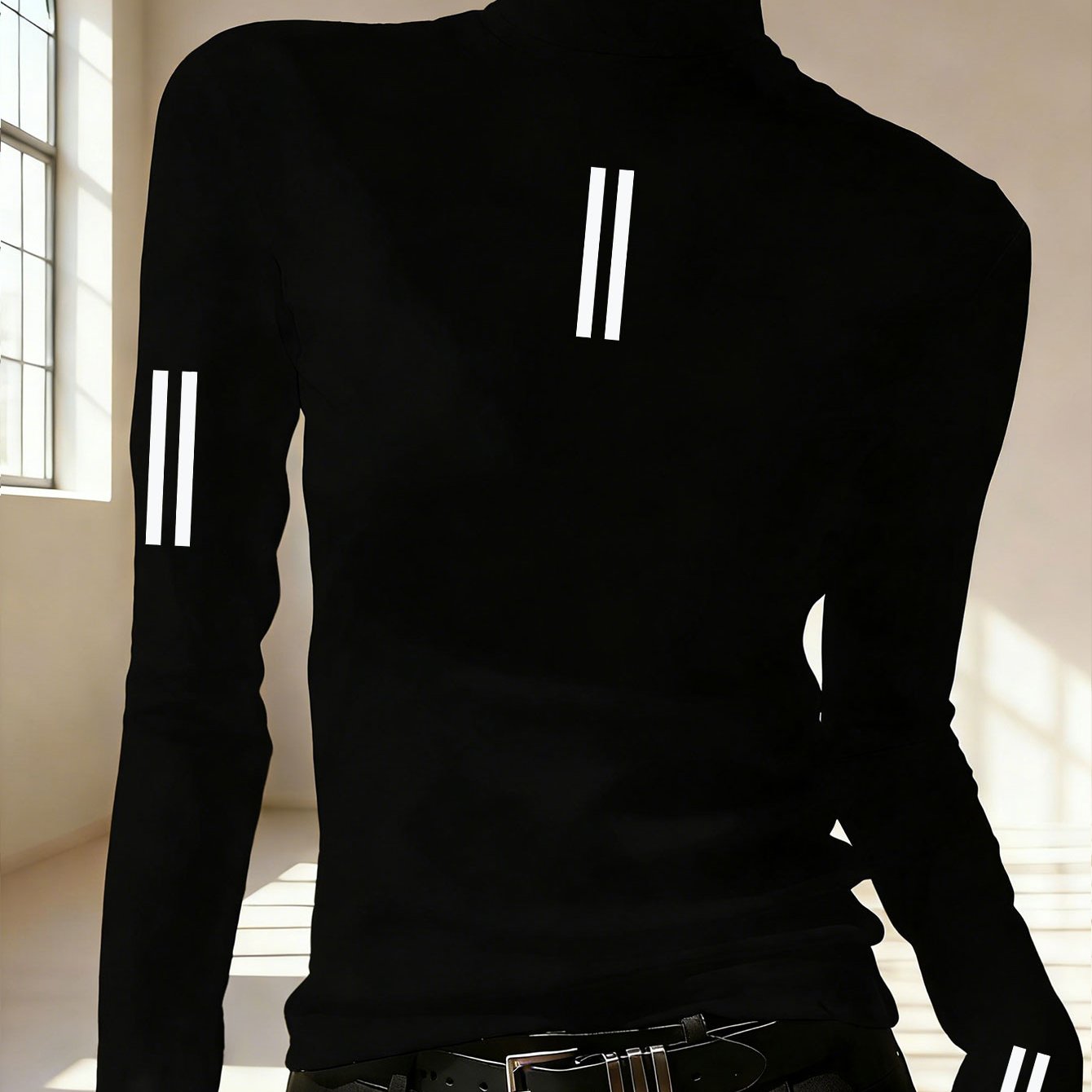 TEMU Women's Easy Trendy Warm Long Sleeve Half Turtleneck Top Base Layer, Hot Trendy Minimalist Double Rod Design Printed Pattern, Autumn Winter New