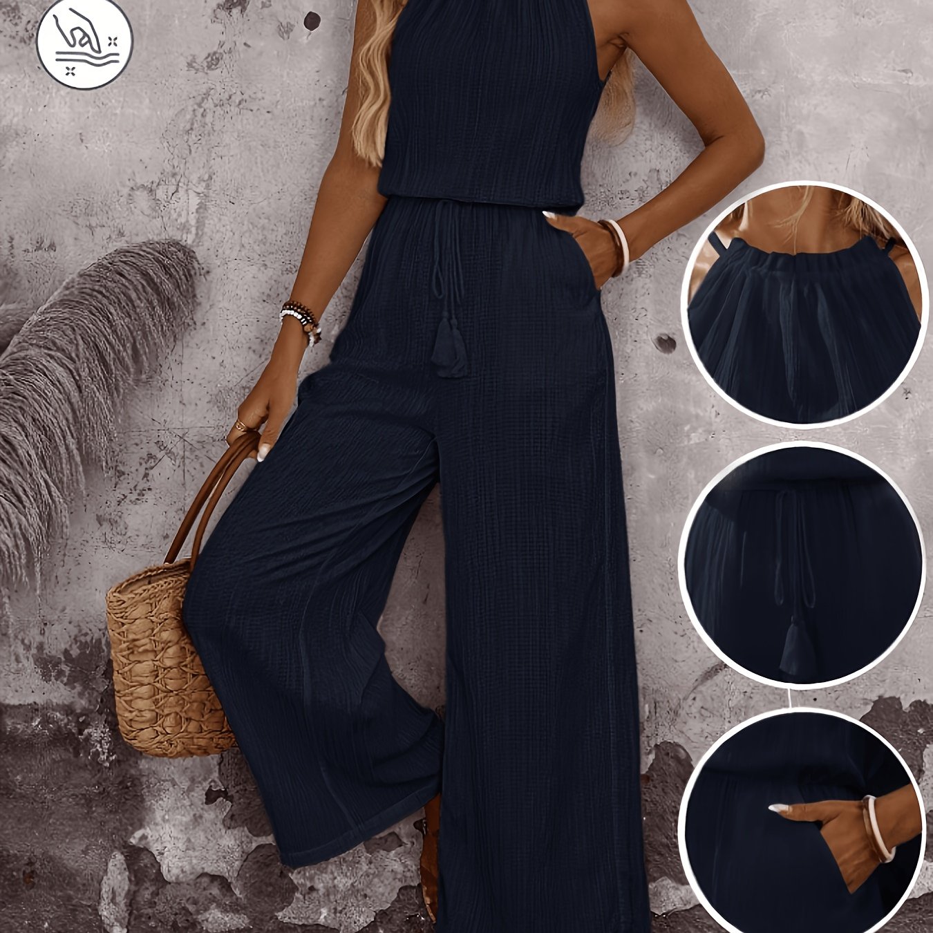Summer Casual Solid Color Halter Dress, , All-match Women's Jumpsuit