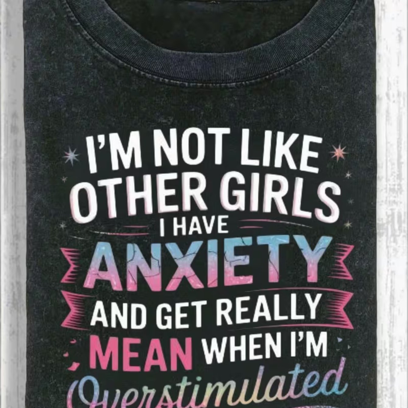 TEMU Like Anxiety Graphic T - Shirt, Round Neck Casual Tee With Text And Gradient 'anxiety' Design, Humorous Message For Men Women