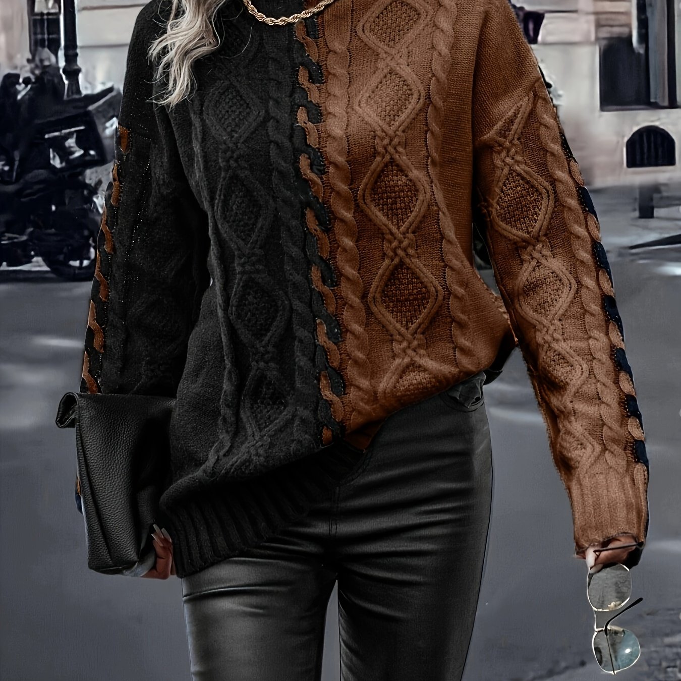 Image of Over 312,000 People Have Added To Cart: -- High-neck Sweater For Women, Featuring Unique Twisted Cable. Perfect For Strolling Or A Date At , Showcasing Fashion Style