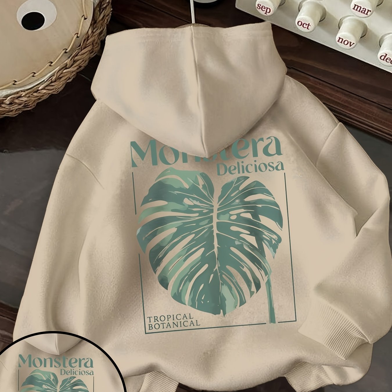 E-shop 2025 Lässiger Stil Neue Kollektion Monstera Tropische Pflanze Geschenk für Pflanzenliebhaber und Pflanzenmütter Monstera Strand Print Hoodie