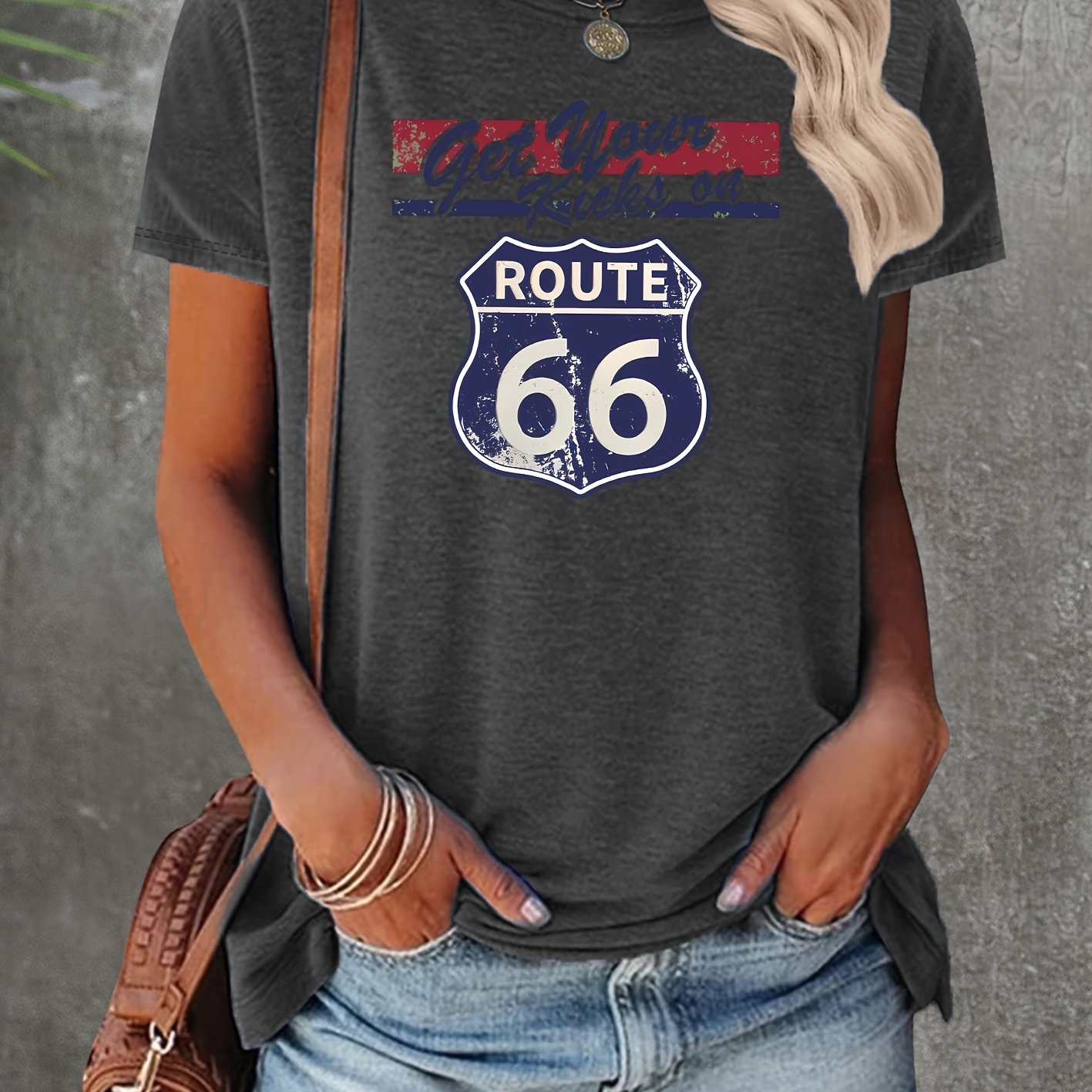 TEMU Vintage Printed Crew Neck T-shirt | Casual Elegant, , Suitable For Spring/summer/fall, Sizes S-xxl