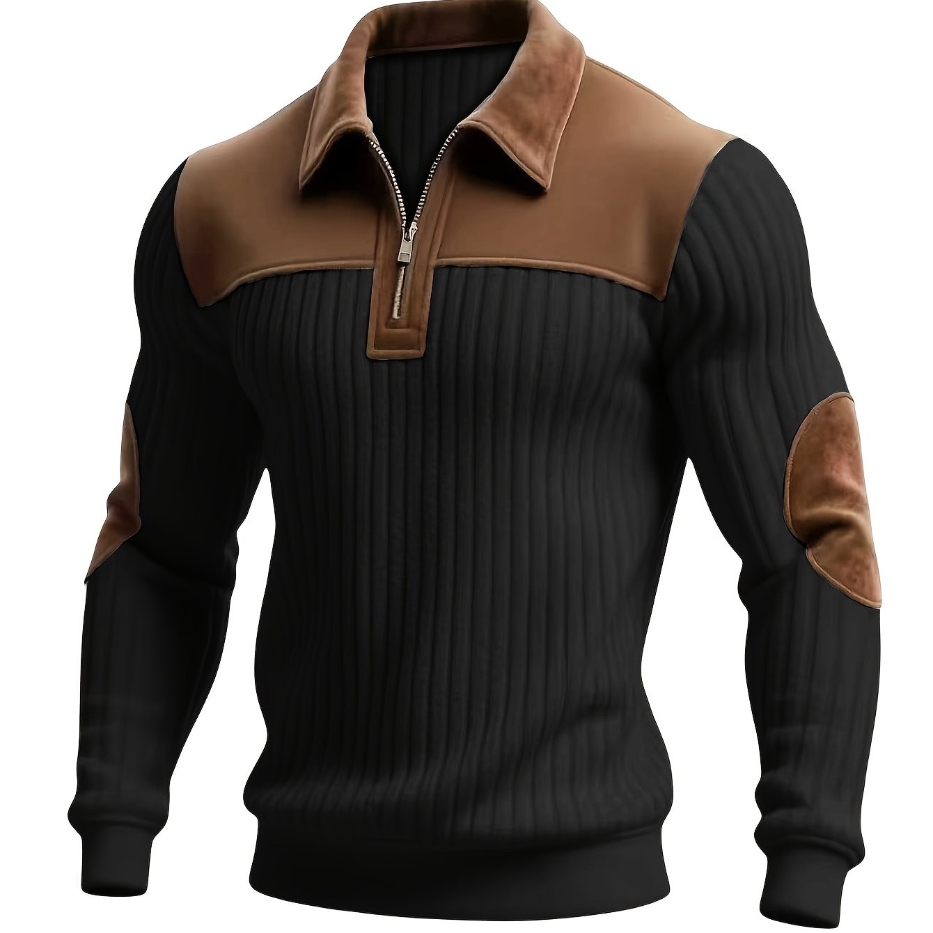 TEMU Men's Color-block Casual Stand Collar Pullover | Thick Warm Solid Color With Zipper Detail, Long Sleeve, Ideal For And Commuting - Royalboy,