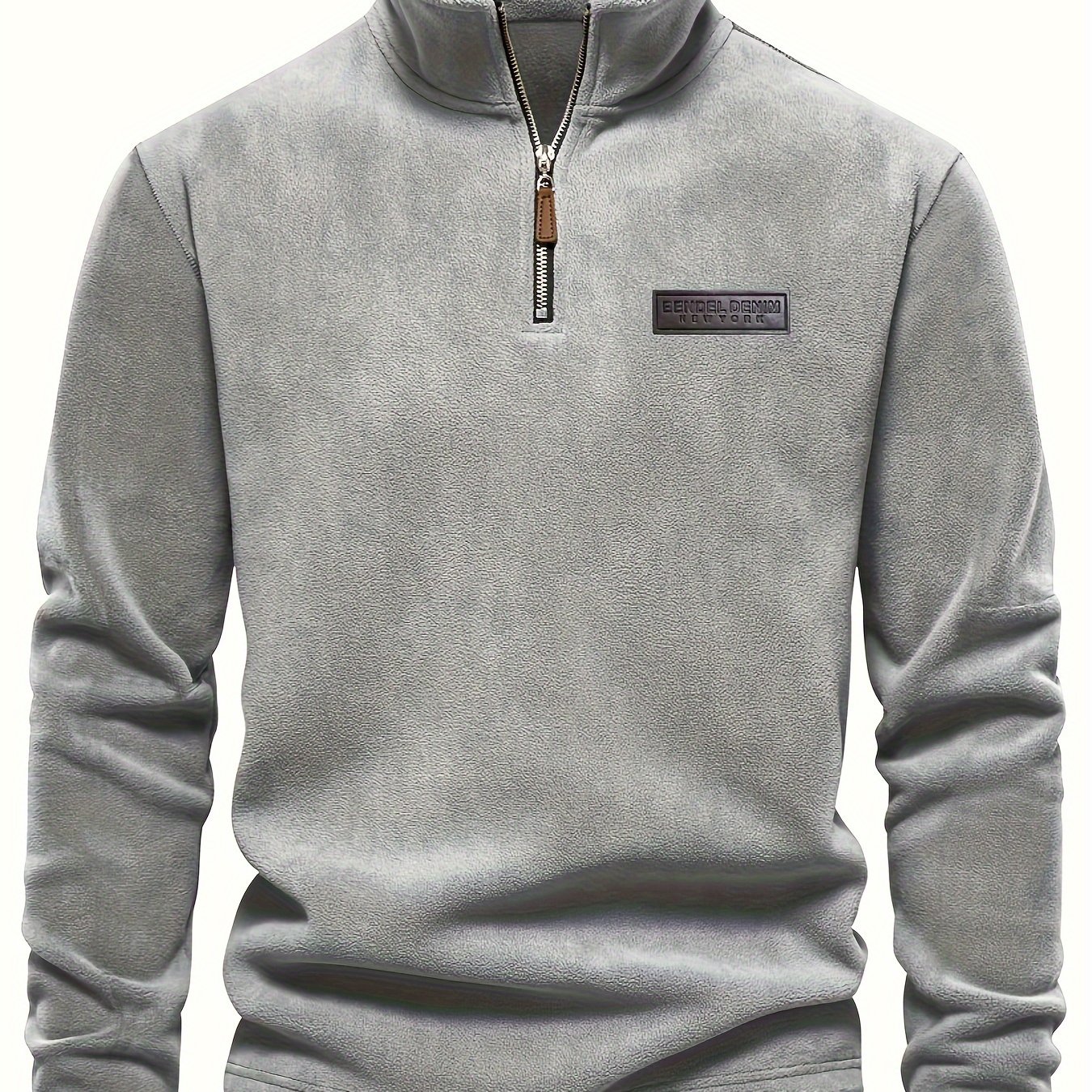 TEMU Sweat-shirt en laine pour homme, automne et hiver, col montant, demi-zip, manches longues, haut polyvalent européen, marque tendance, plus en