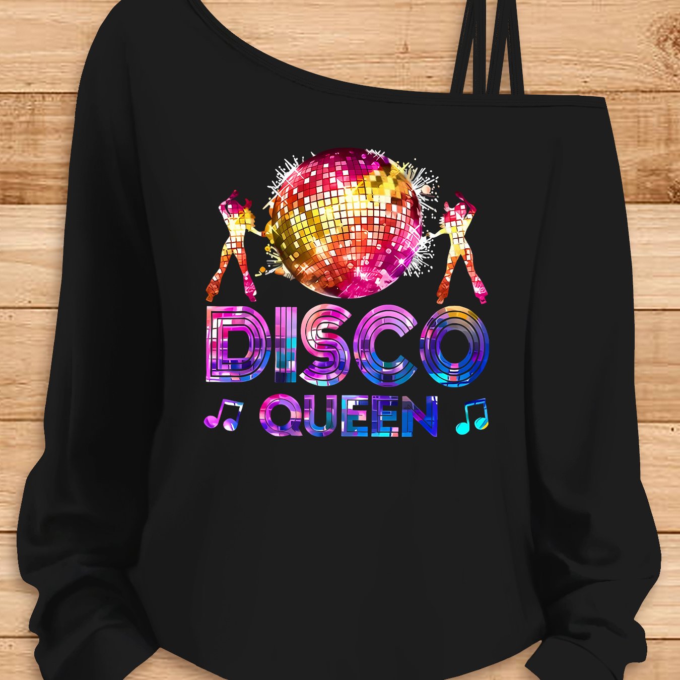 TEMU Beautiful Autumn And Winter Women's Clothing Featuring A Disco Queen Pattern With Colorful Mirror Balls, Music Notes, And Prints. This Loose,