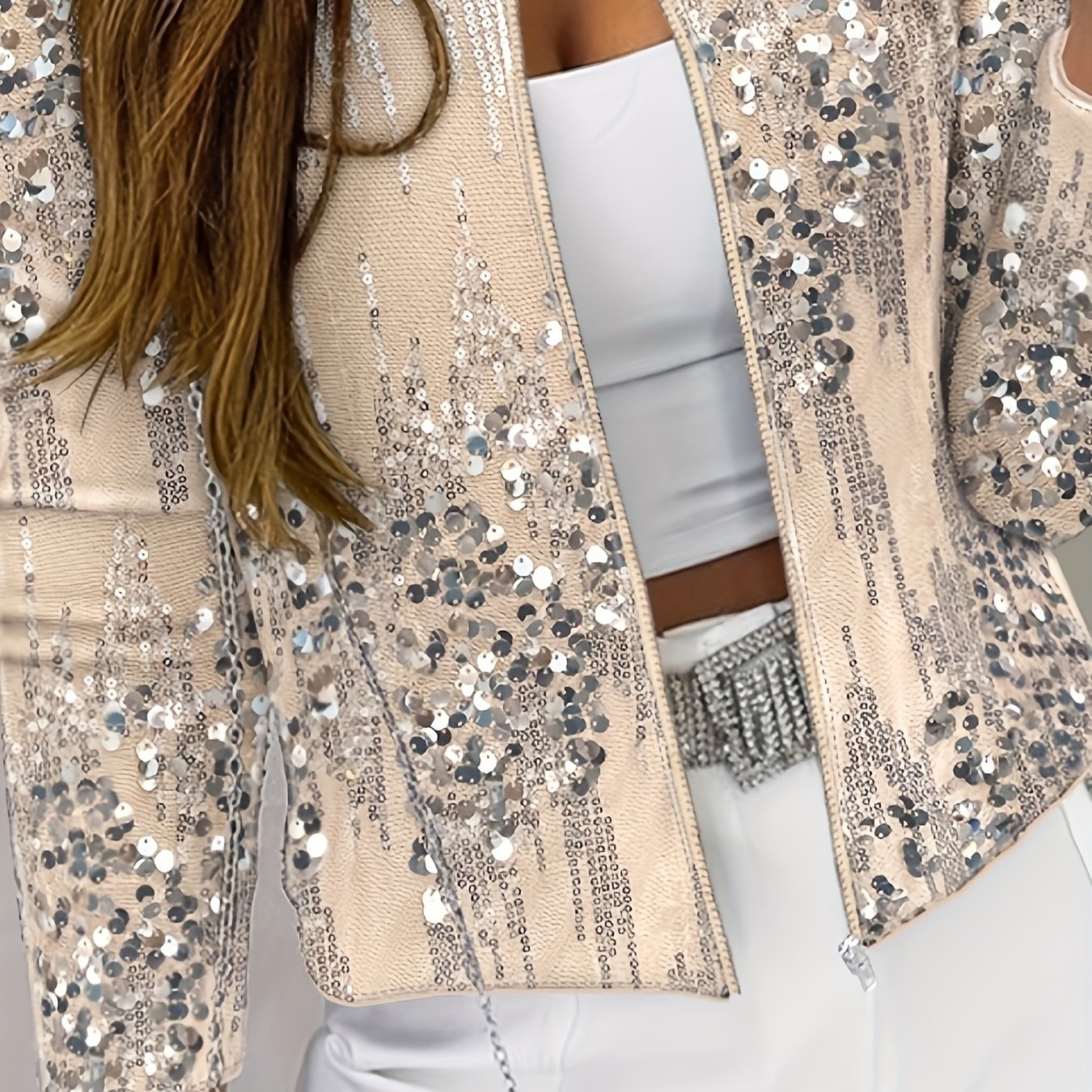 Image of New Sequin Zipper Cardigan Coat Collar Sweet Temperament Style Top