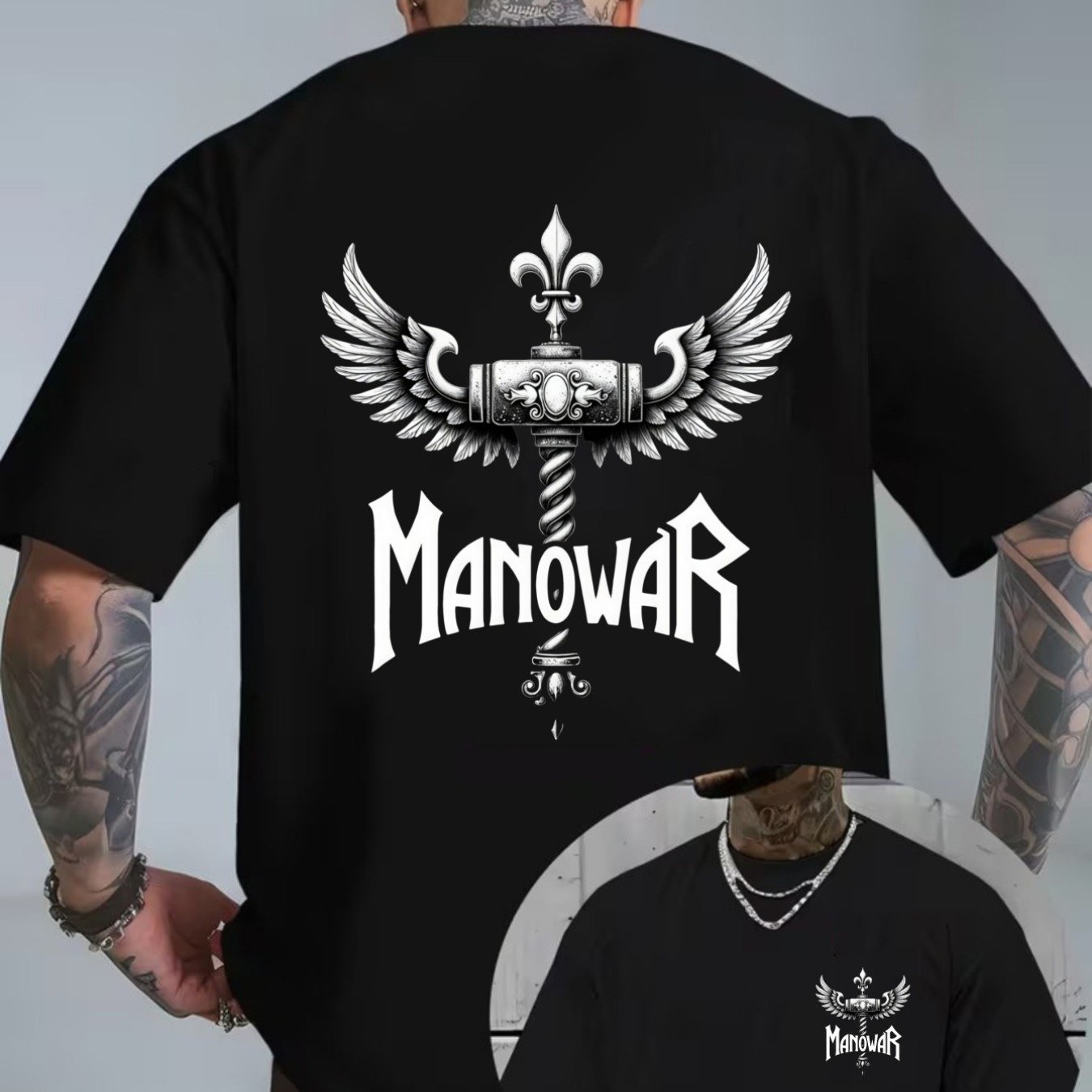 Image of New Year Gifts Valentine's Day Gifts For Men Women Micro-stretch Fabric Design Sizes Hammer Wings Logo Design Suitable For Daily Wear, Parties, And Outdoor Outfits Vintage Black Plus Size