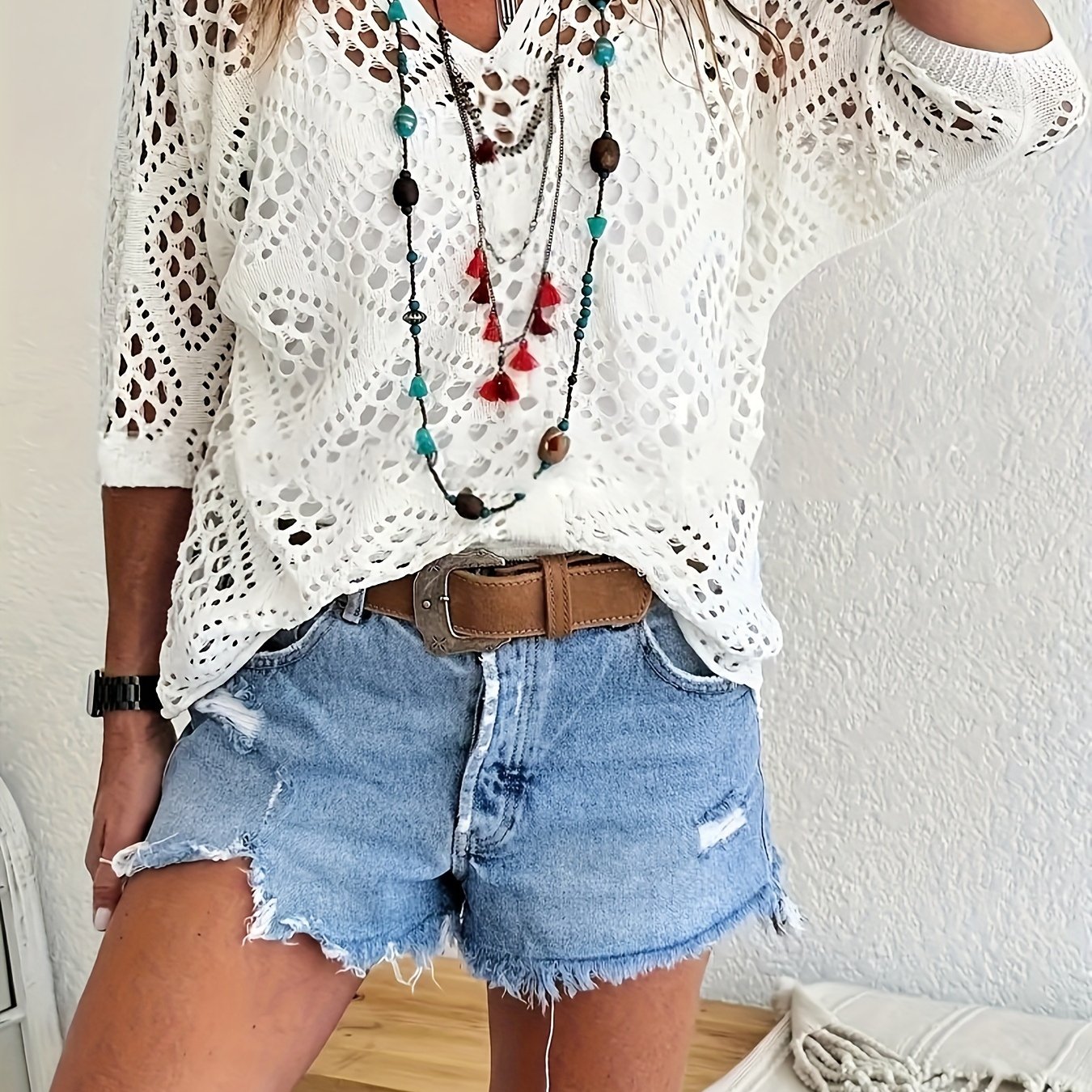 E-shop Europäischer und Amerikanischer Sommer Casual Oversized Damen-Cardigan mit Lochmuster – Vielseitig und Locker Sitzend