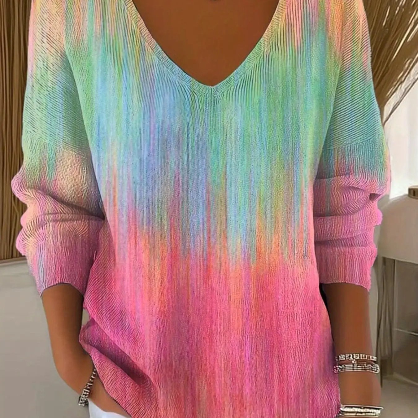 TEMU Plus Size - Plus Size - 2d Digital Printed Women's Plus-size - Light Pink/violet/green// Pink Long-sleeved, Made Of Soft And Comfortable Fabric,