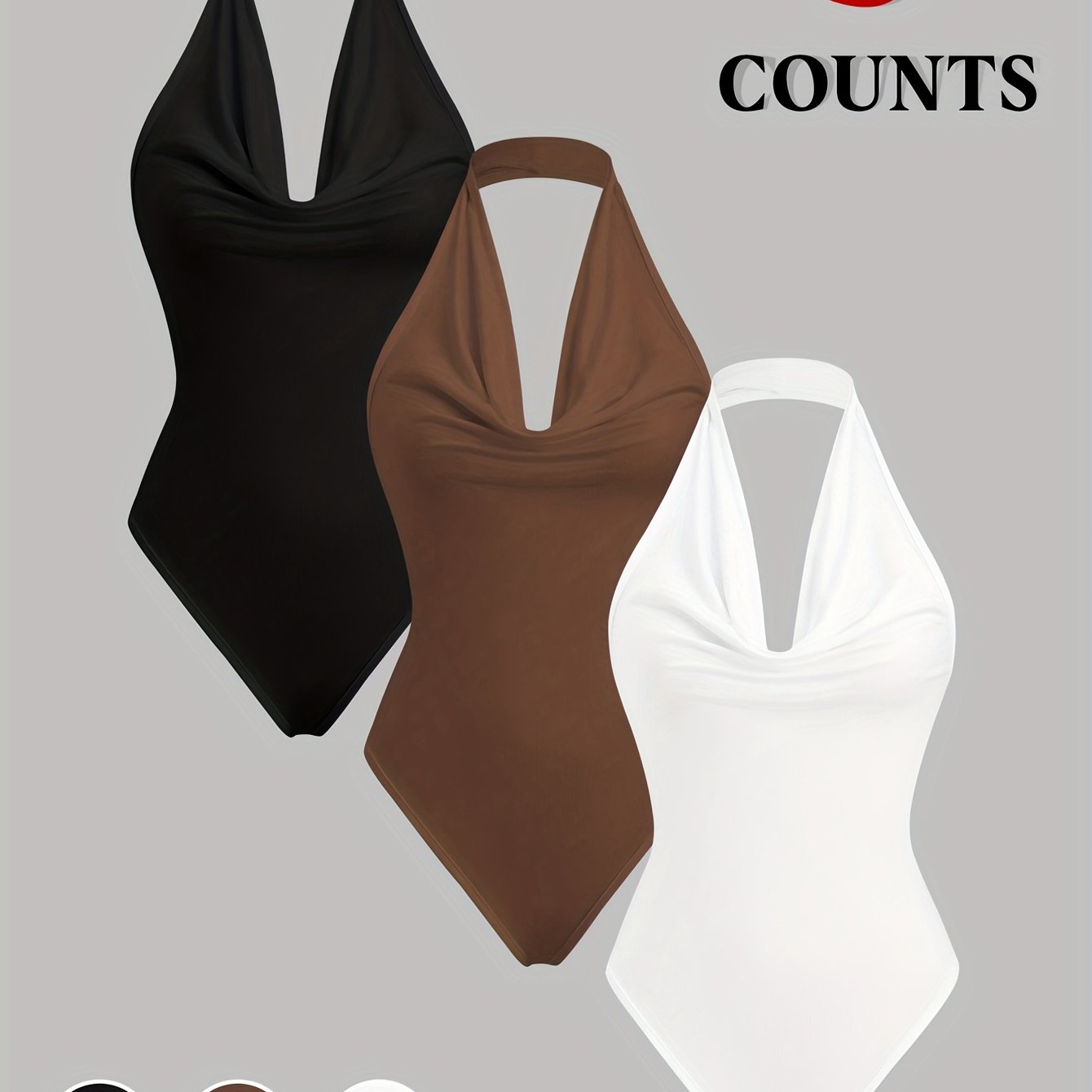 Image of Autumn Winter Women's 3pcs Solid Color V-neck Backless Jumpsuit, Neckline Comfortable Fashion Essential For Or Layering