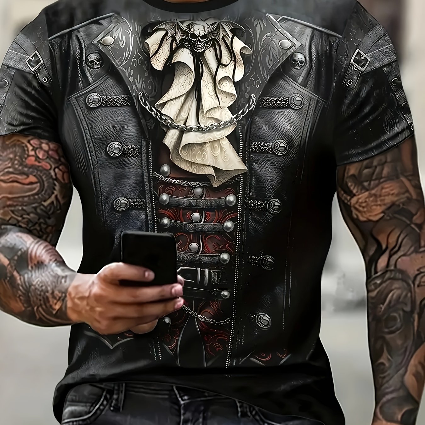 E-shop Gentleman Jacket Grafik-T-Shirt, Herren Freizeit-Sport-T-Shirt in Übergröße mit Aufdruck – Rundhalsausschnitt, einfarbig, Kurzarm, modisches