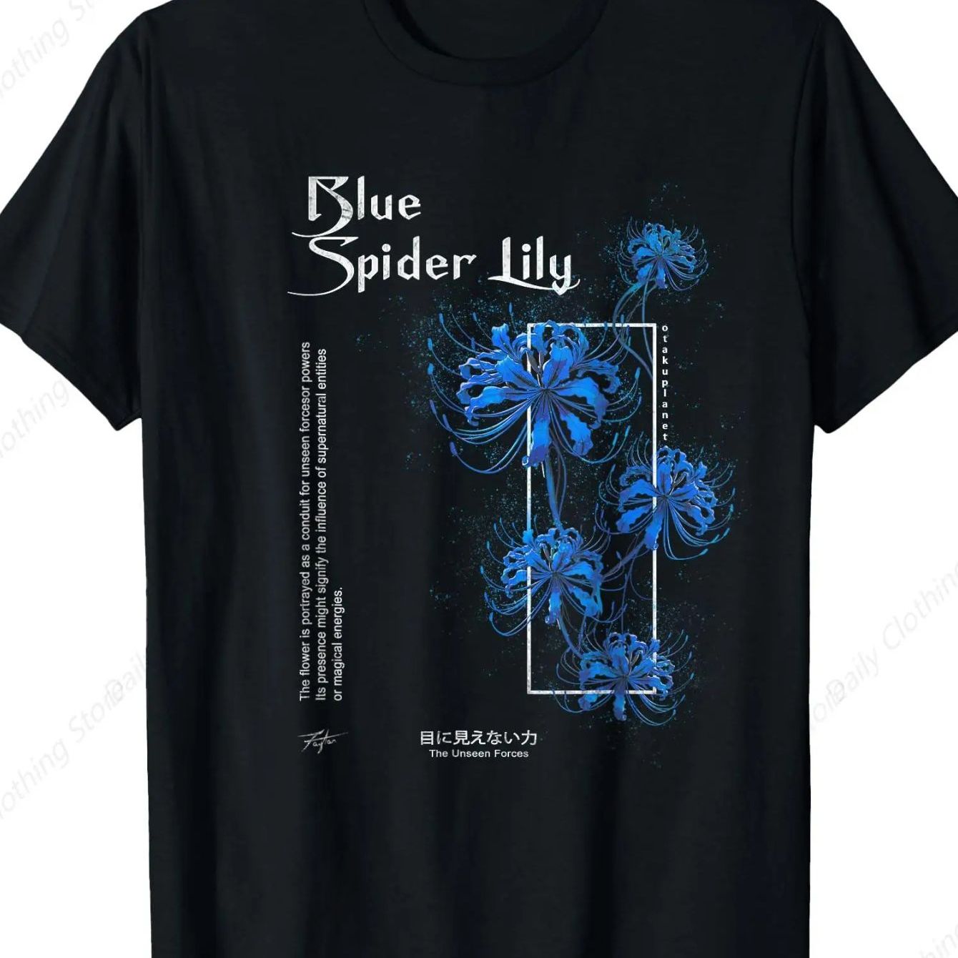 Image of Blue Spider Lily In Japanese Anime Soft Grunge Aesthetic T-shirt Tops Short Sleeves Daily Leisure