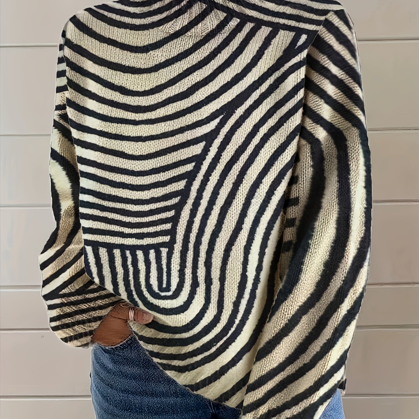 E-shop [Gedrucktes Design ohne Struktur] Damen Strickwaren 3D Druck Dünnes, leichtes, komfortables, bedrucktes Langarm-Top für Herbst und Winter
