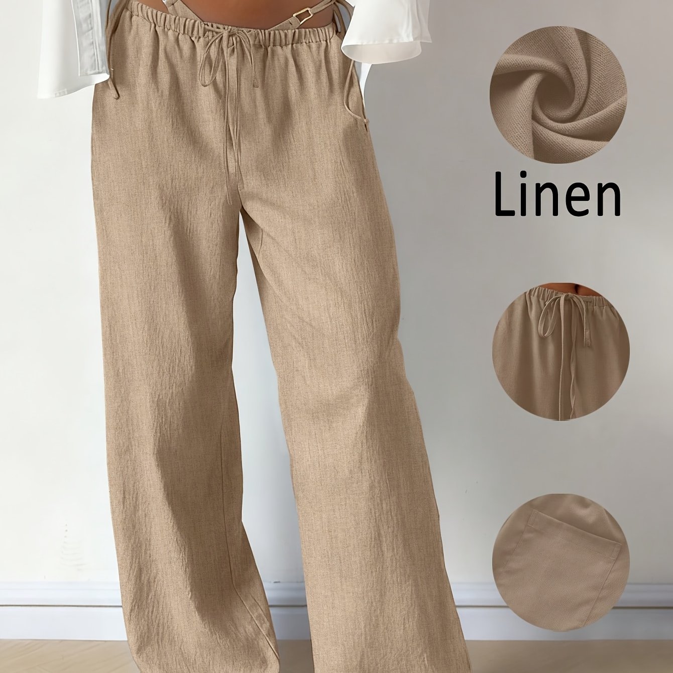 Women's Spring Summer Casual Comfortable Versatile Linen Multi-pocket Loose Wide-leg Pants