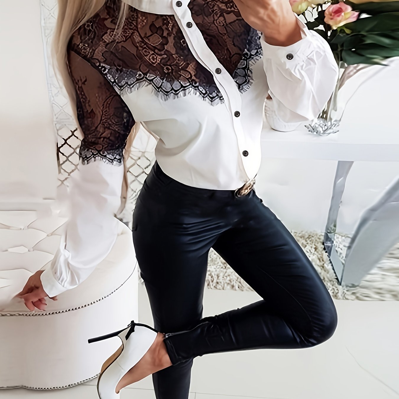 Image of Women's Lace Zipper Front Jacket, Fashionable Comfortable Outerwear For Women, Elegant Vacation Party Date Versatile Top