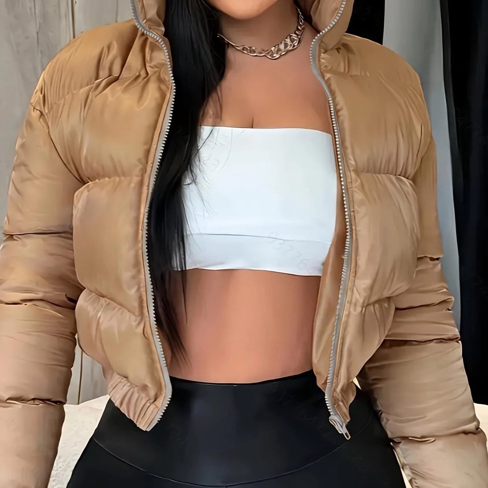 TEMU Solid Color Zipper Front Slim-fit Jacket, Y2k Long Sleeved Crop Jacket, Women's Wear
