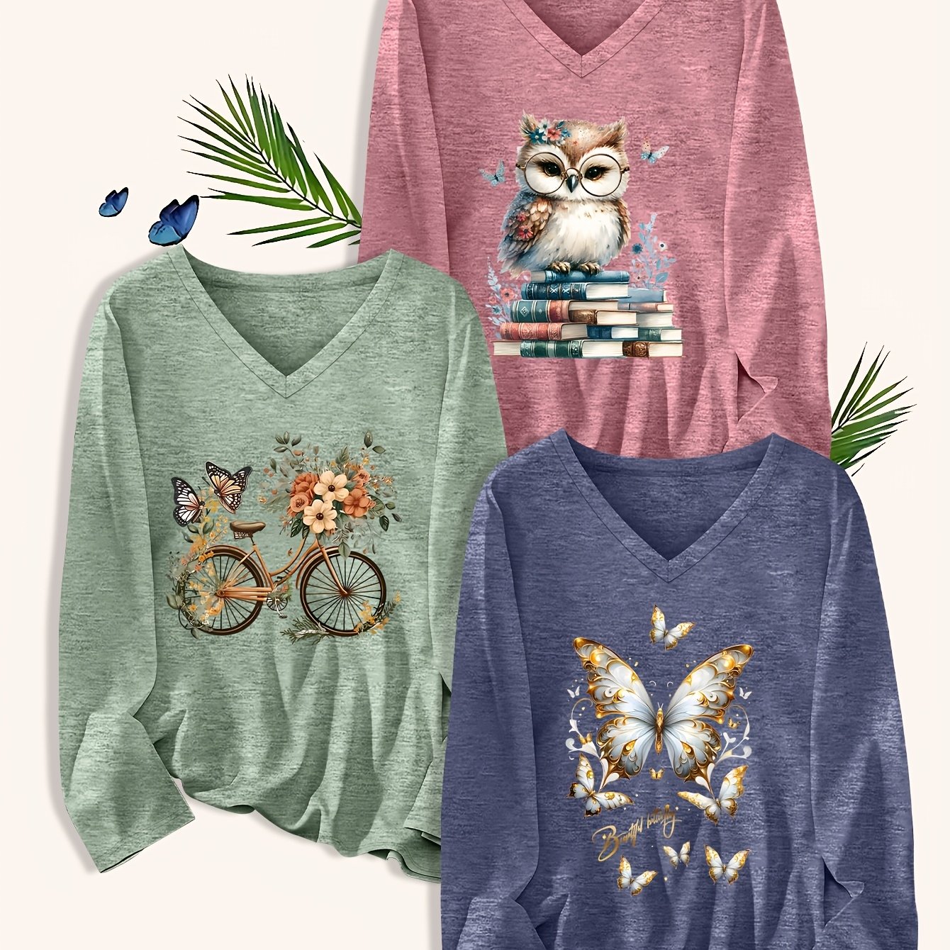 TEMU Plus Size, 3pcs Women's V-neck T-shirt 3pcs Suit - Oversized Loose Size Soft Machine-washable T-shirts With Letter Print & V-neckline, Casual