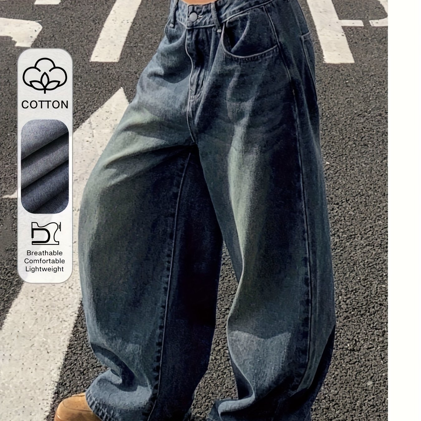 25aw Christmas Hot Dark Blue Washed Loose Leg Jeans, Breathable And Comfortable, Style, Suitable For Daily Outing And Travel, Daily Outfit