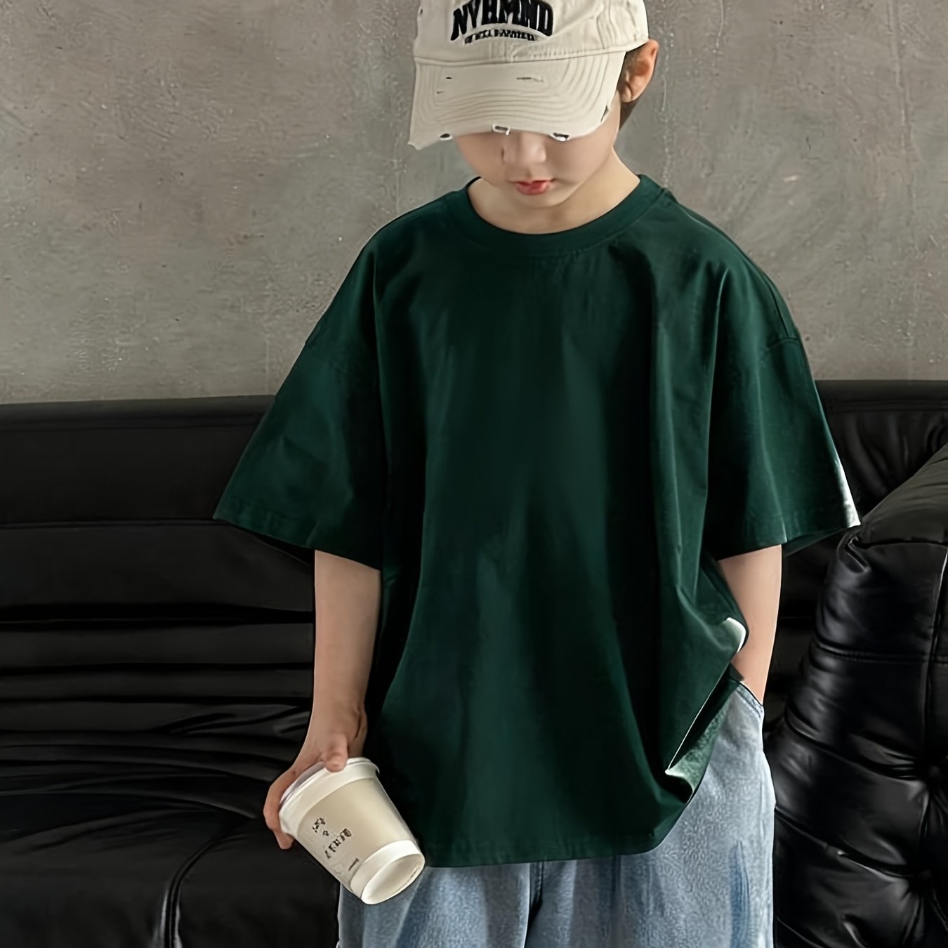 TEMU 2025 Boys' Loose Short-sleeve T-shirt For Older Children