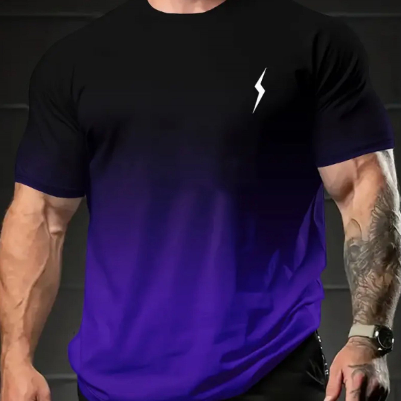 TEMU Plus Size Men's Round Neck Short Gradient, Plus Size