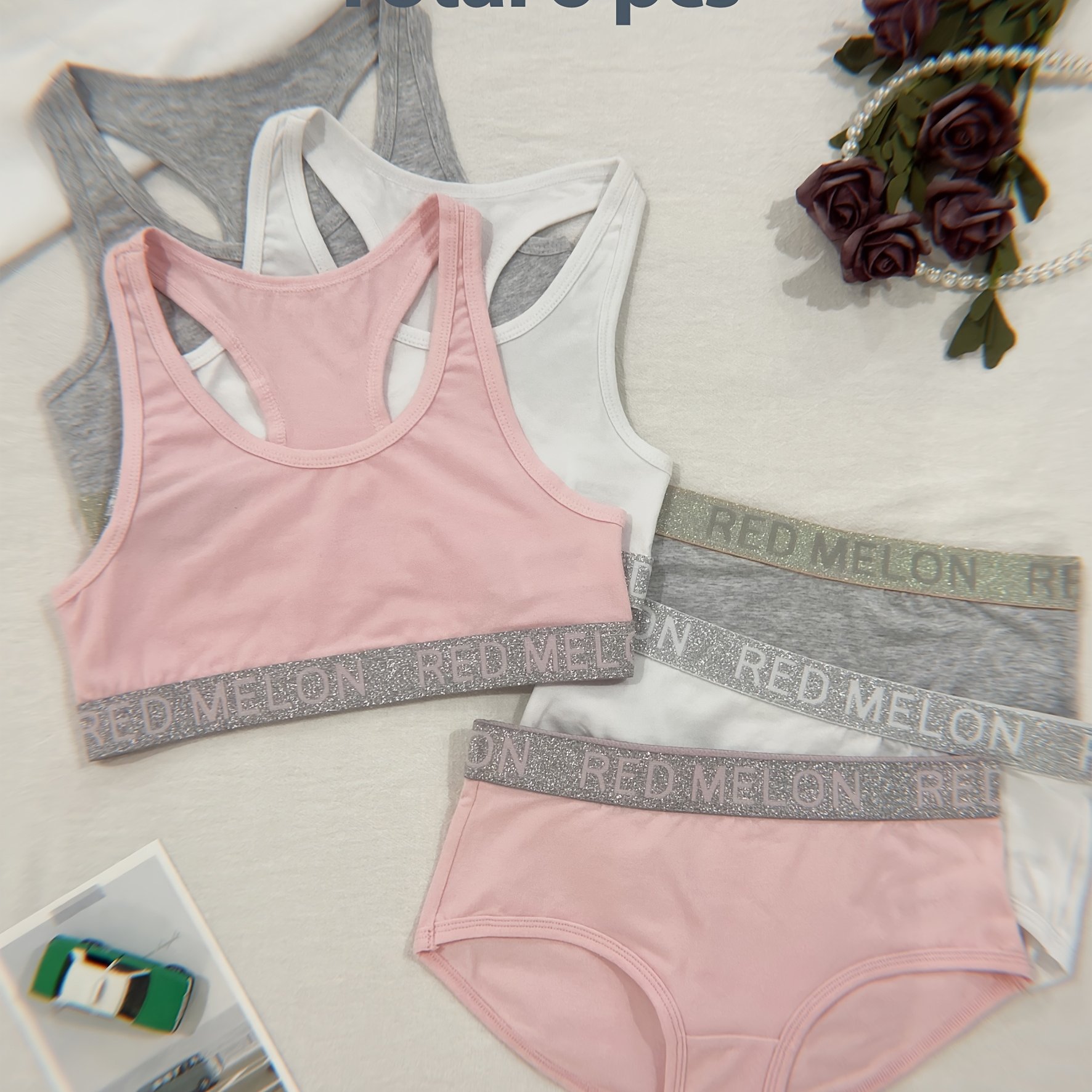 Image of 6pcs Girls' Underwear, Girls' Bra And Panty Set, Breathable Tank-style Training Bras For Girls, Designed