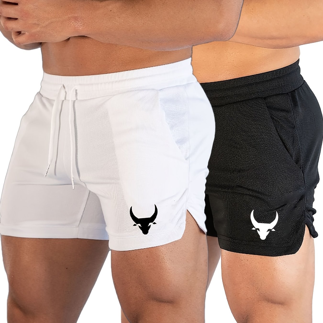 TEMU Set Of 's Athletic Shorts - Quick-drying Fabric, Calf Print, Stylish Gym Wear, Great For Swimming, Perfect For Casual Sports, Ideal For Summer