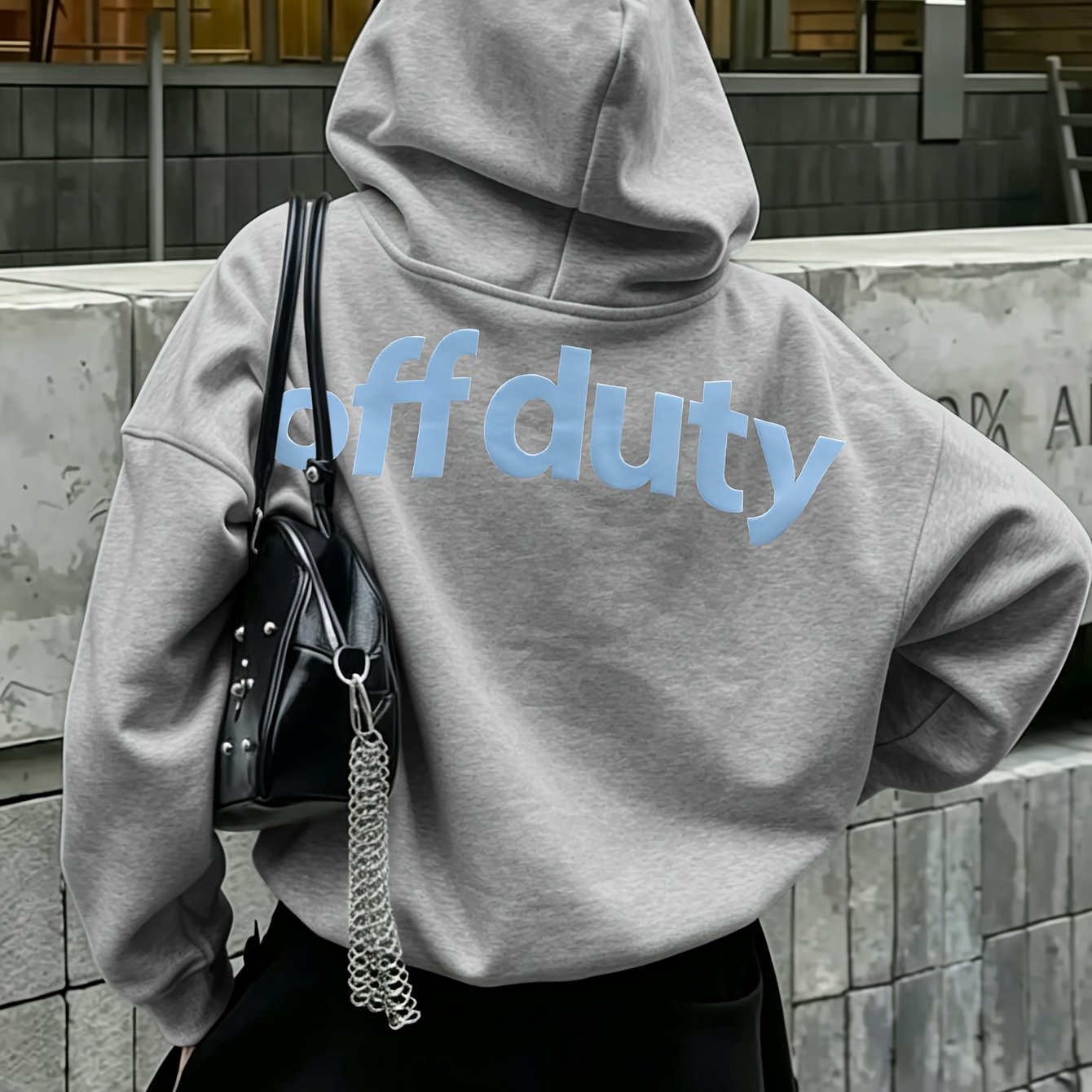 TEMU Autumn/ Street Women's Hooded Sweatshirt, Simple "" Slogan Print, Trendy Streetwear Fashionable Daily Versatile Casual Swear, Loose Oversized