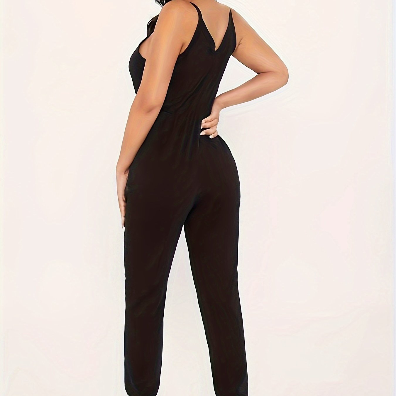 Summer Solid Color Waist-cinching Jumpsuit For Women