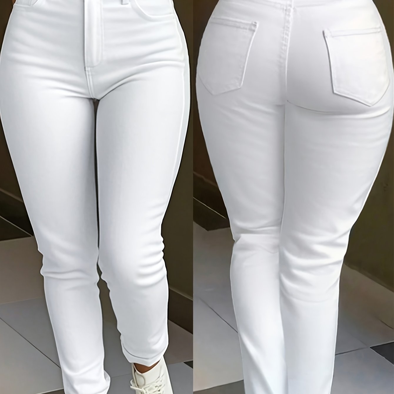 Women's Fashion Elegant White Stretch Skinny Jeans